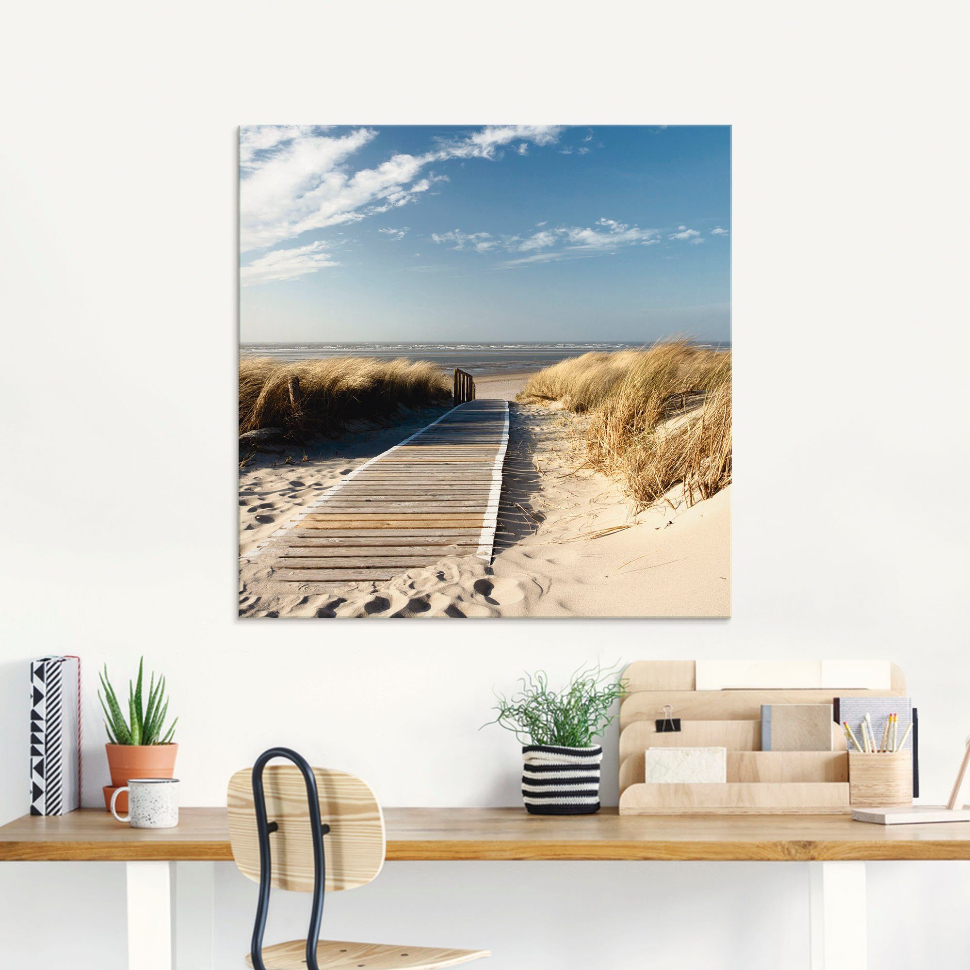 Artland Print op glas Noordzeestrand op Langeoog - pier