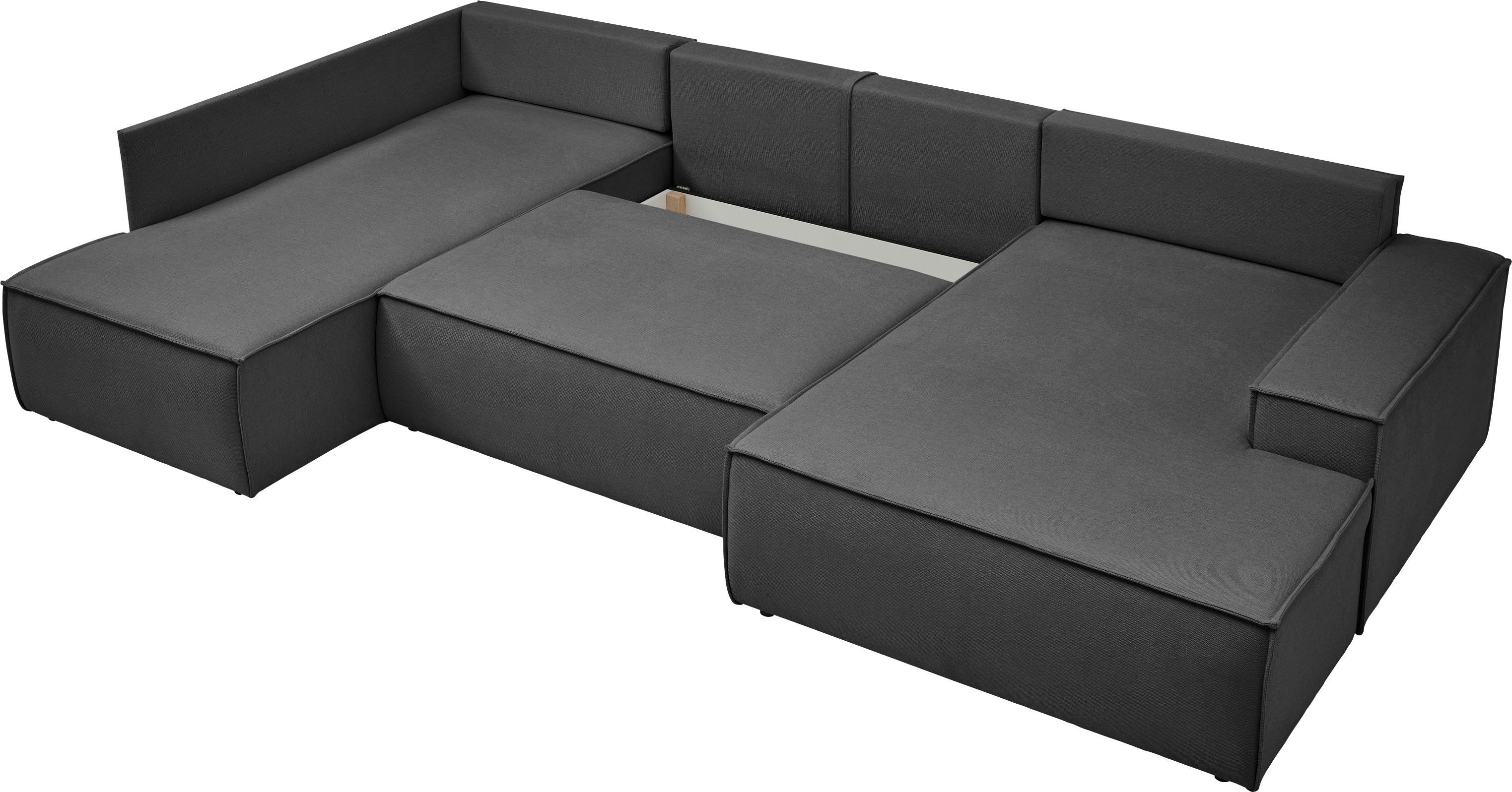 andas Zithoek FINNLEY U-model XXL 329 cm, bedbank, slaapfunctie m. bedkist
