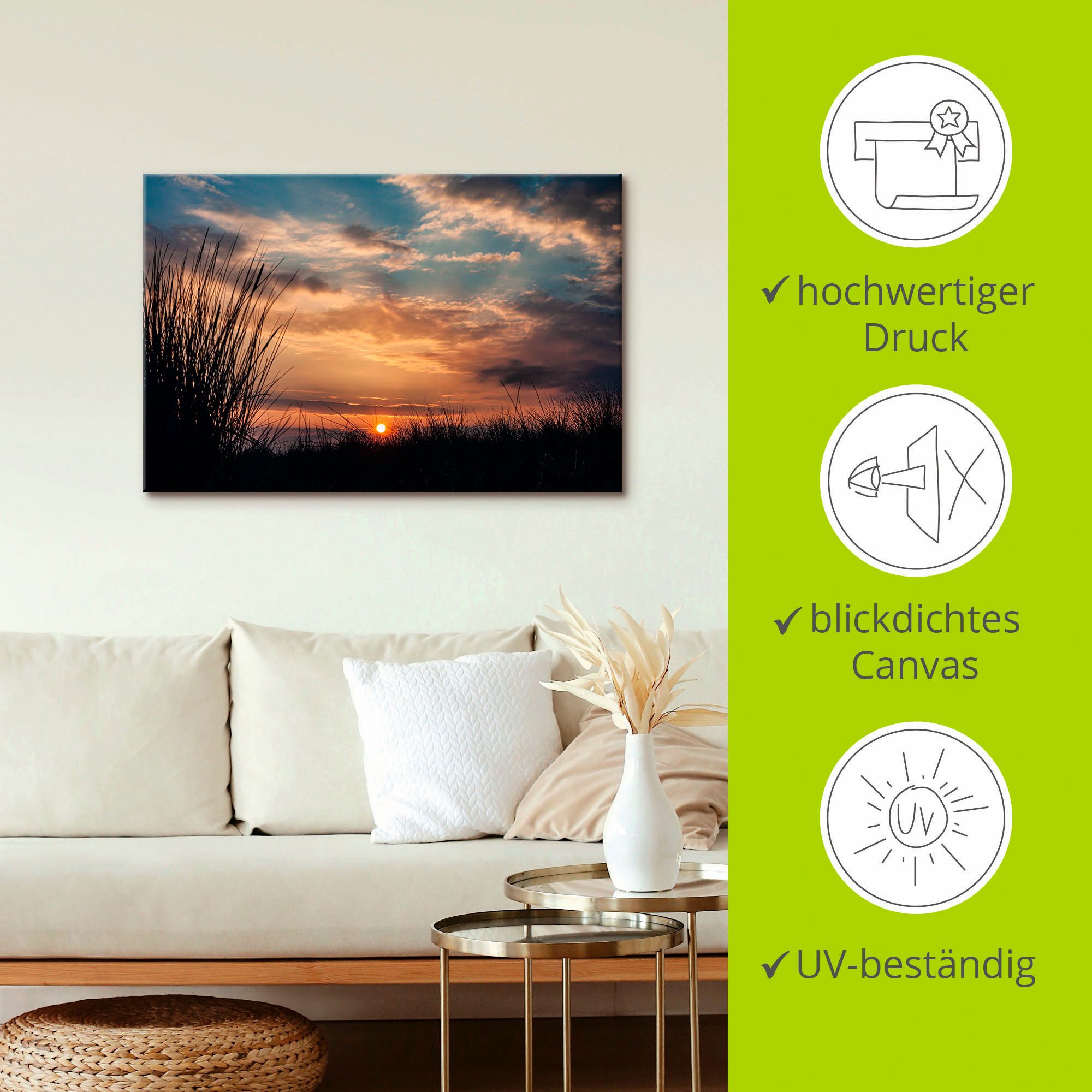 Artland Artprint op linnen Zonsondergang aan de kust Oostzee