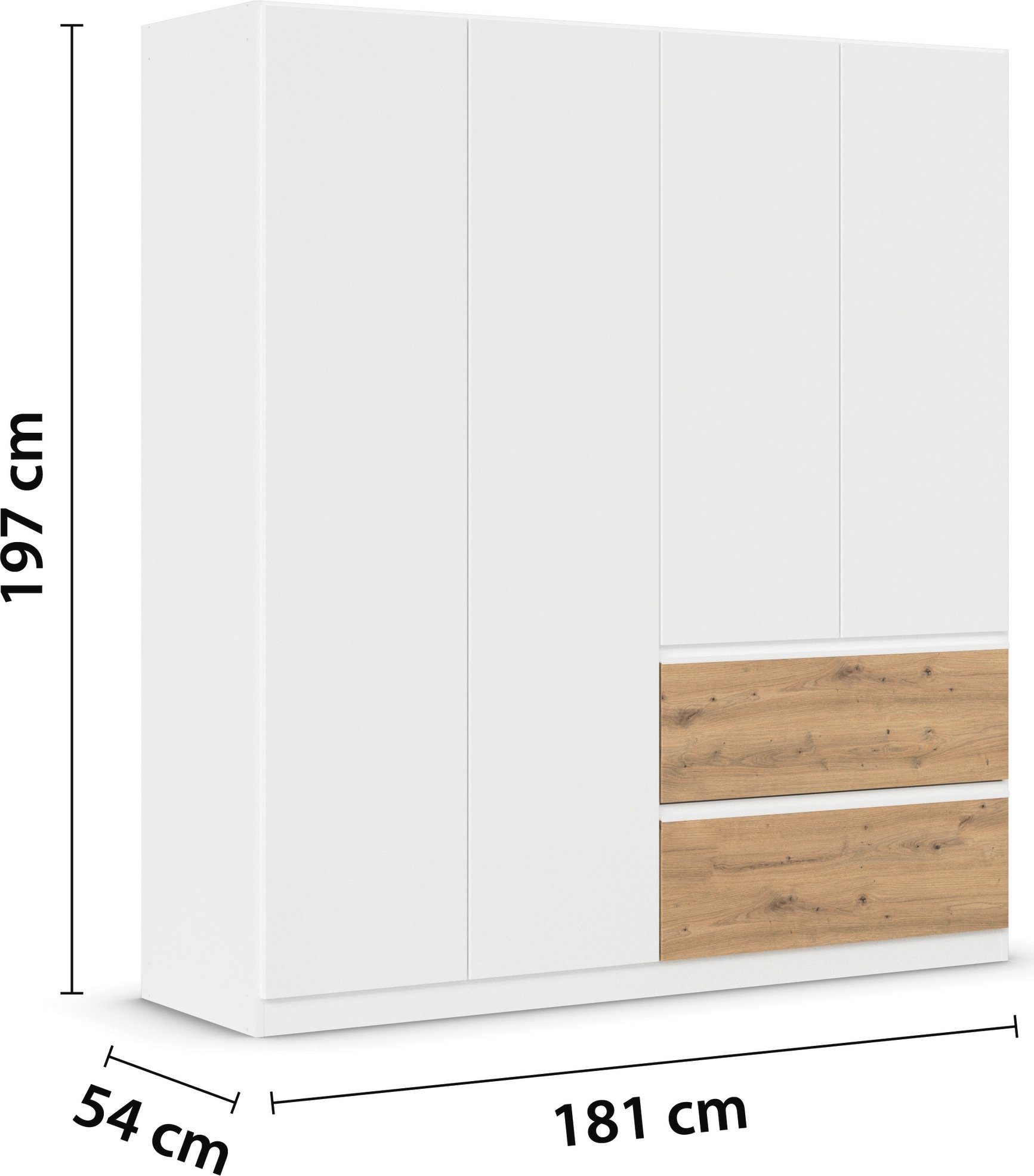 rauch Draaideurkast Kledingkast Kast Garderobe Wasmand COSTA in 3 Breedtes veel ruimte, greeploze front en push-to-open functie made in germany
