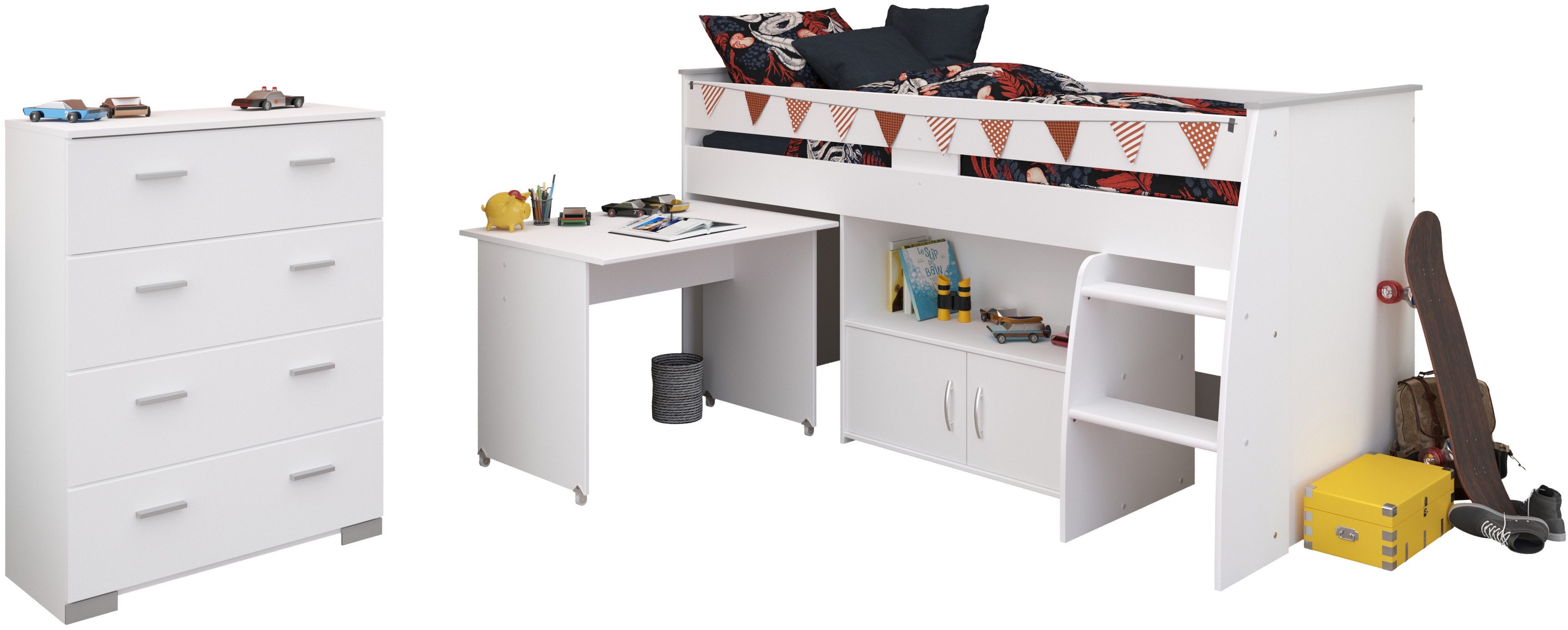Parisot Tienerkamerset Parisot kinderkamer Reverse 13 geïntegreerd bureau, commode en geïntegreerde ladder (2-delig) complete kinderkamers wit