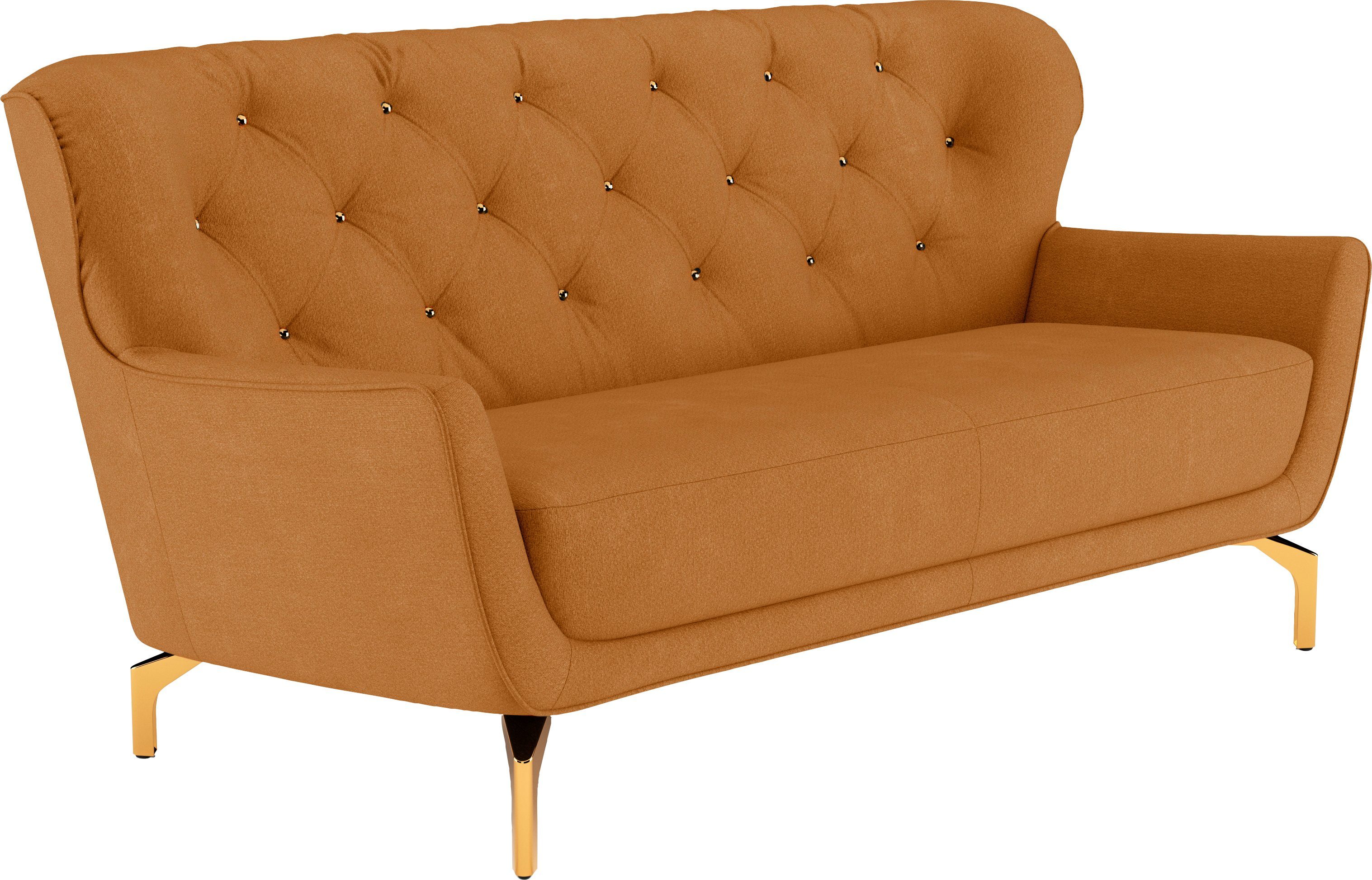 sit&more 3-zitsbank Orient 3 incl. 2 sierkussens met strassteentjes, goudkleurige metalen poten