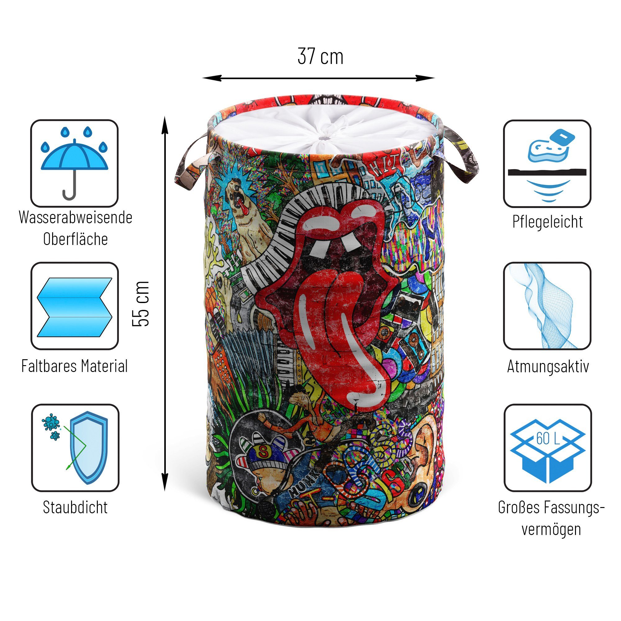 Sanilo Wasmand Graffiti 60 liter, opvouwbaar, met bescherming tegen inkijk
