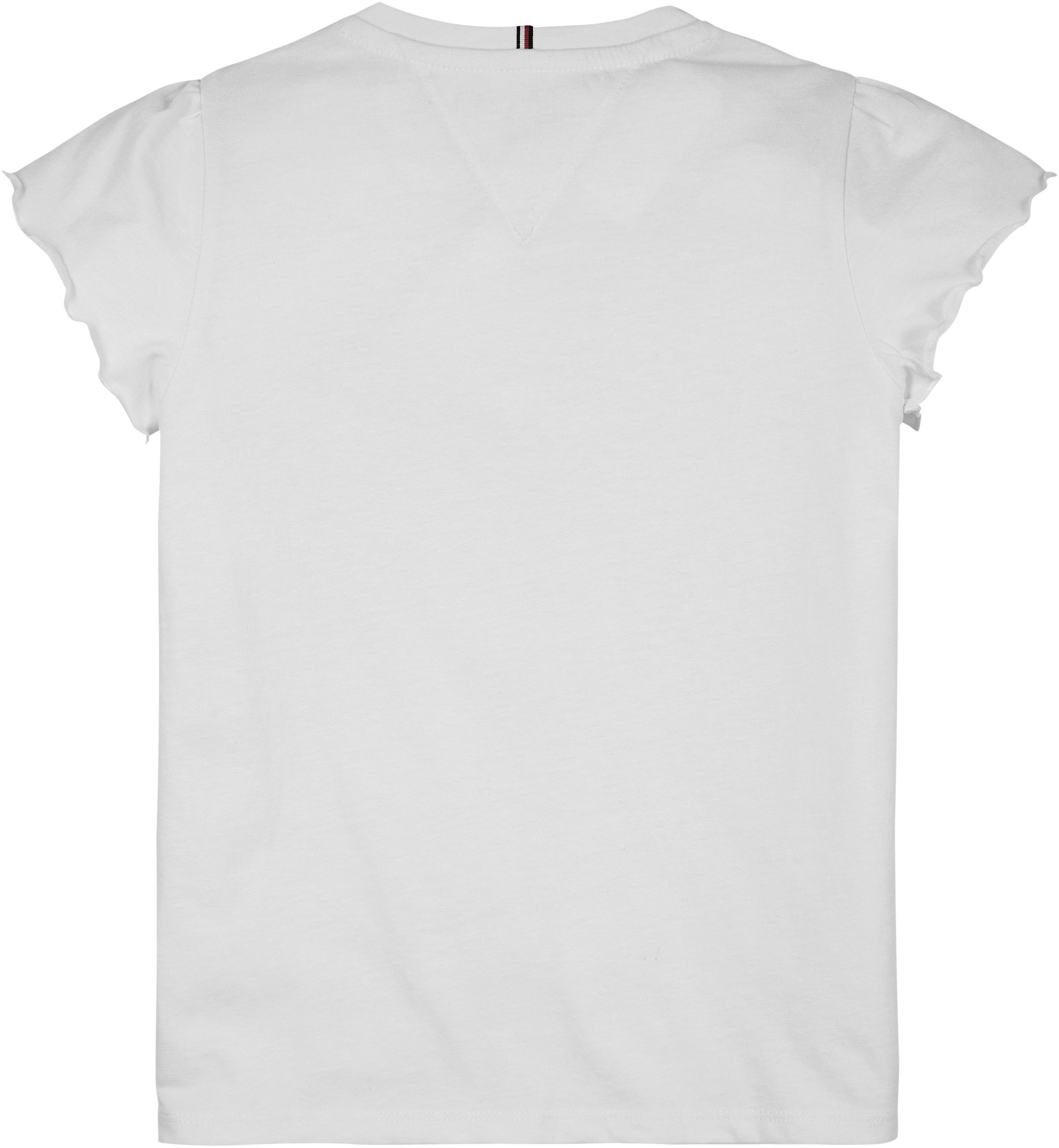 Tommy Hilfiger T-shirt ESSENTIAL RUFFLE SLEEVE TOP S/S met golfrand, logo-geborduurde details
