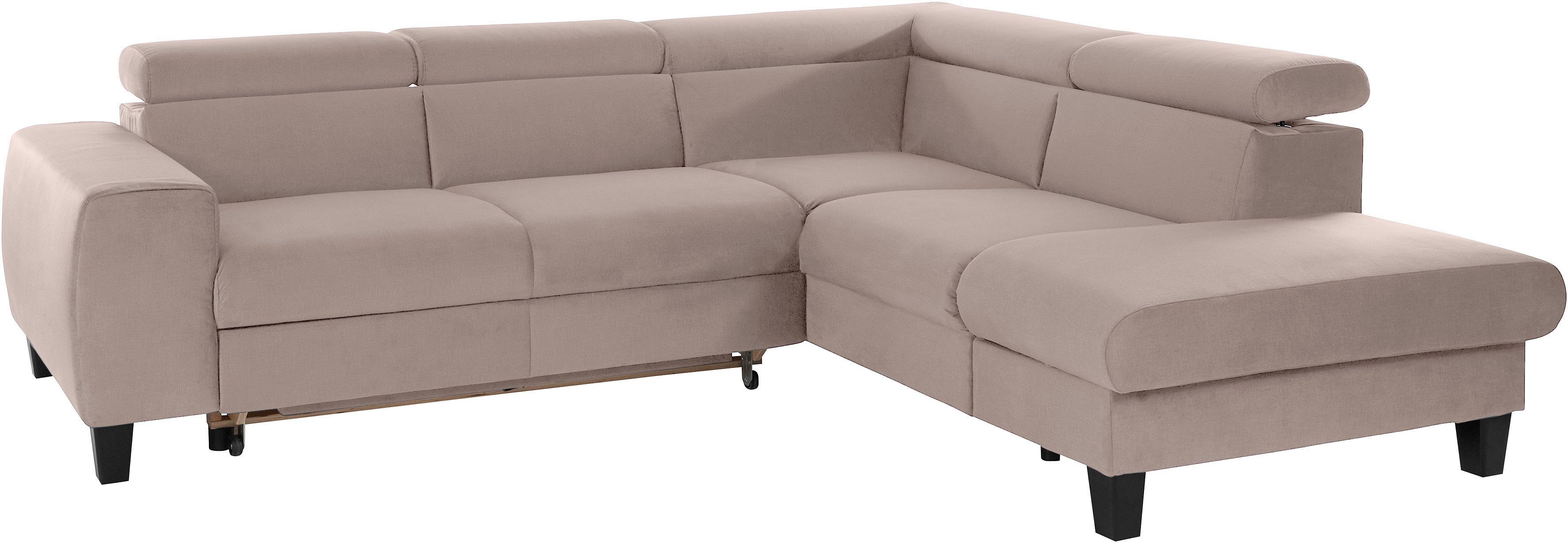COTTA Hoekbank Morven L-vorm met hoofdeindeverstelling keuze met bedfunctie, bedlade & draadloze oplader
