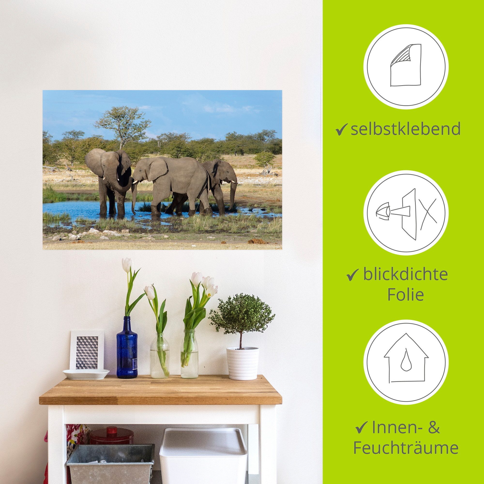 Artland Artprint Afrikaanse olifant EtoshaNationalpark als artprint op linnen, muursticker in verschillende maten