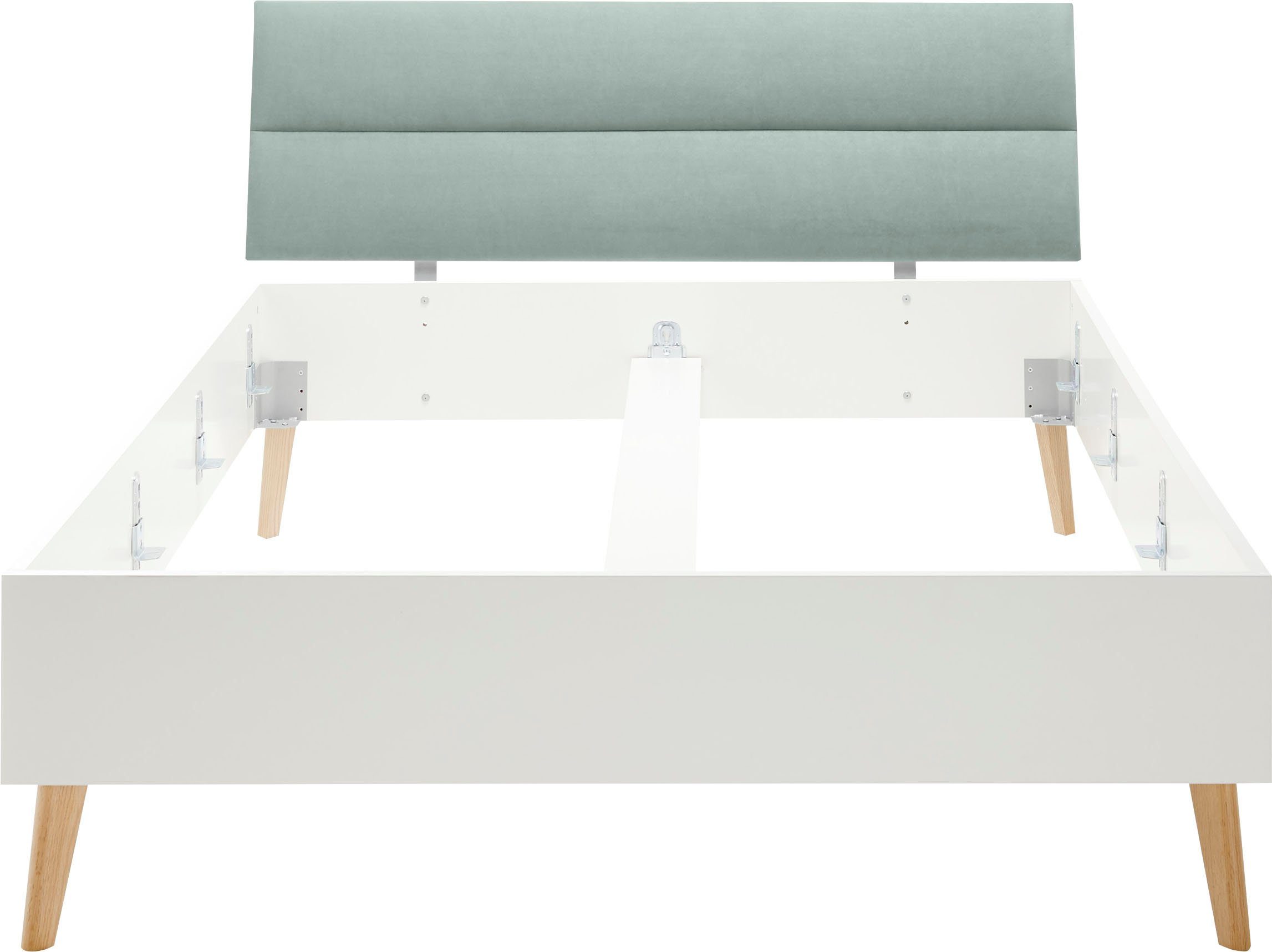 andas 1-persoonsledikant MERLE bed in Scandinavisch design, bedframe met massief houten poten met gepolsterde hoofdeinde, ligoppervlak 140x200cm, totaal: 145x200x88cm