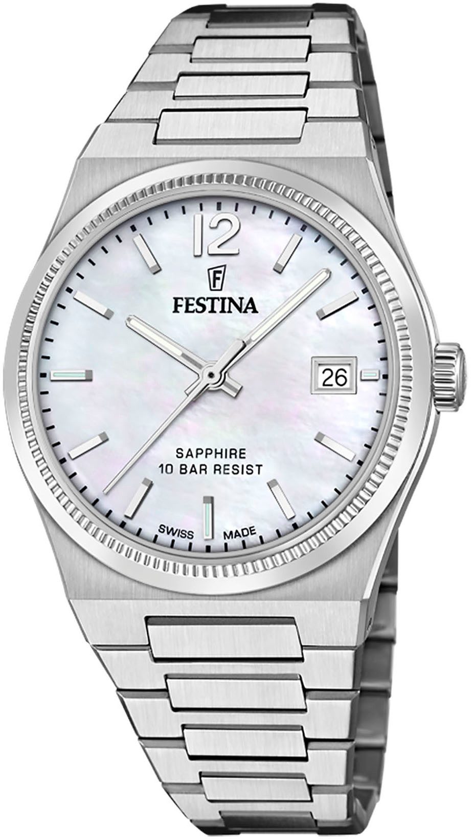 Festina Kwartshorloge Rivé Collection Polshorloge, dameshorloge, Swiss Made, saffierglas, tot 10 bar waterdicht