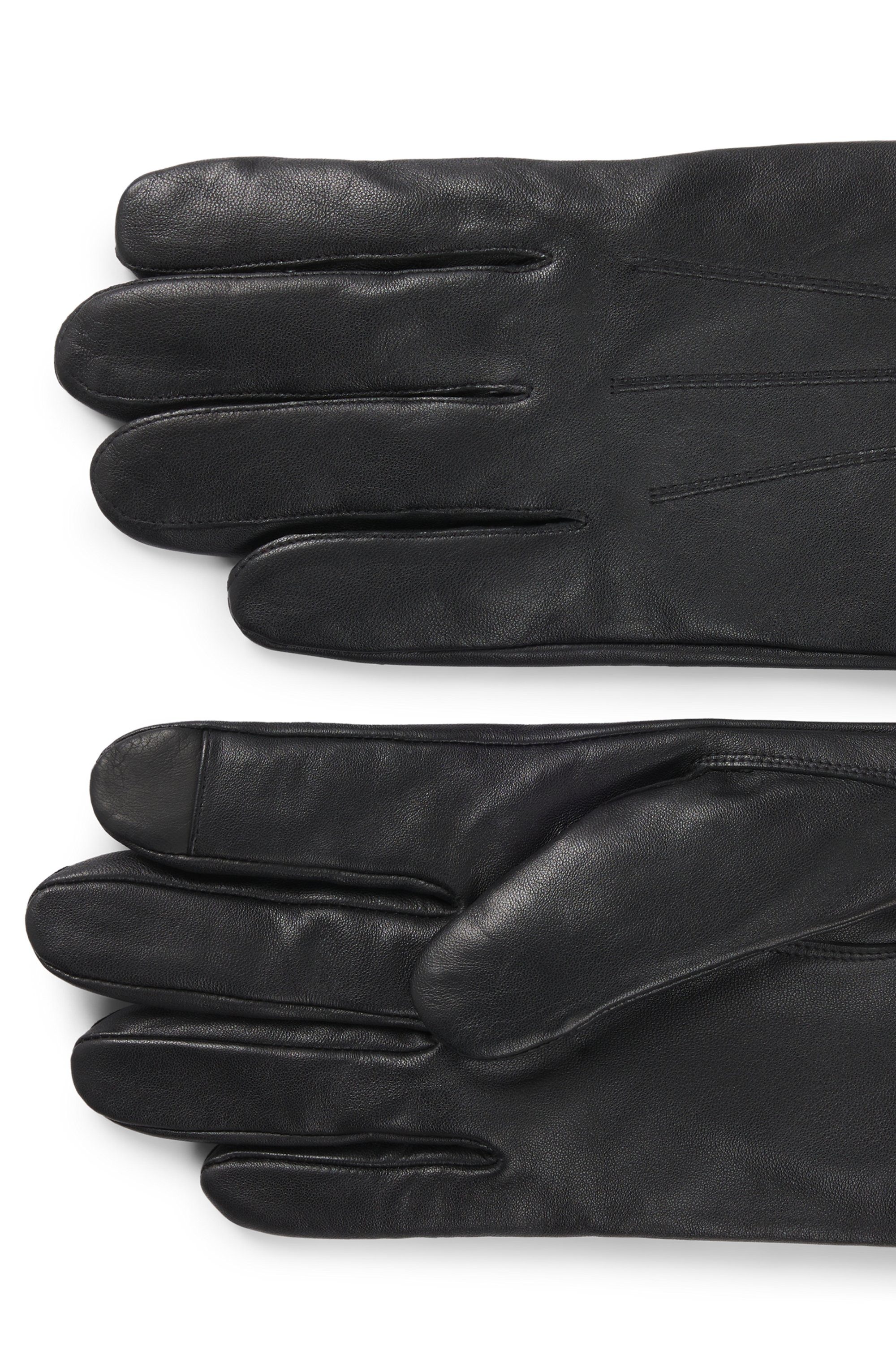 HUGO Leren handschoenen JAAN met logo op de knop