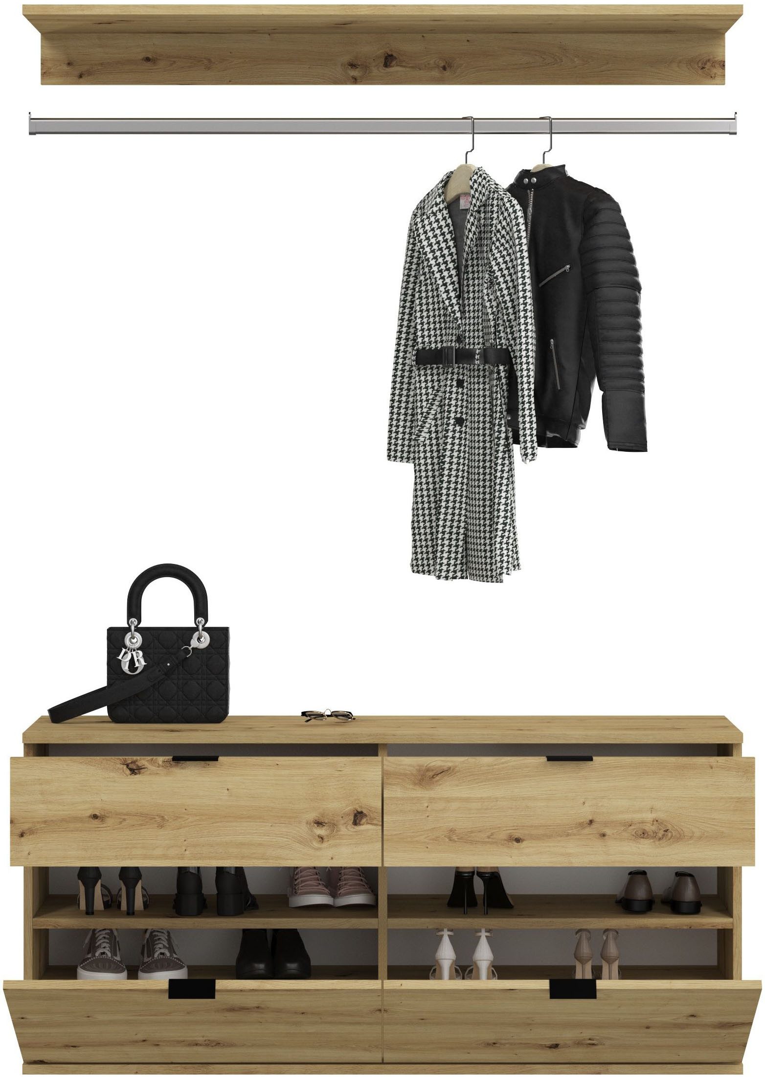 INOSIGN Halmeubelset Trondheim, Breedte 243 cm, 5-delig, bestaande uit: 2x garderobekast, 1 commode, 1 kledingstang, 1 legplank (set, 4-delig)