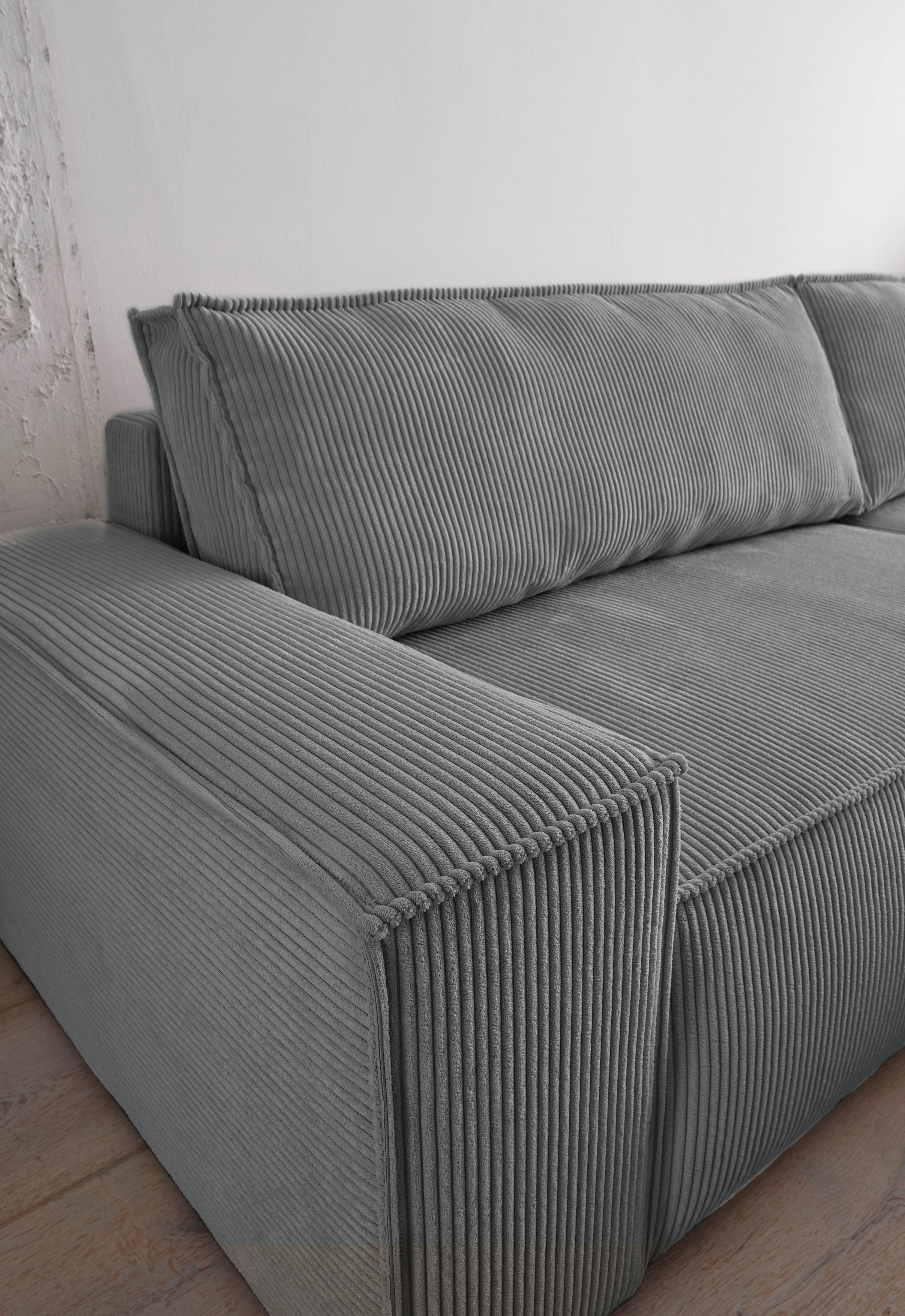 Home affaire 3-zitsbank SHERWOOD slaapbank (257 cm) ribfluweel, velours, vintage lederlook