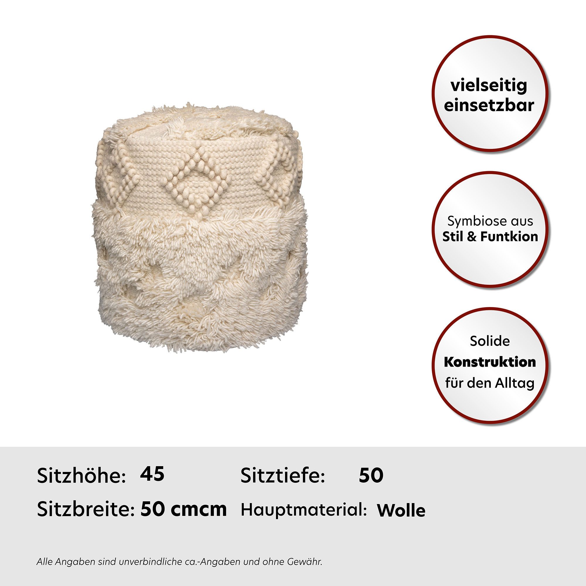 Kayoom Poef Bohist 125 35cm x 35cm, Structuren met franjes en kwasten handgemaakt, uniek, zeer goed te combineren, veelzijdig in gebruik (1 stuk)