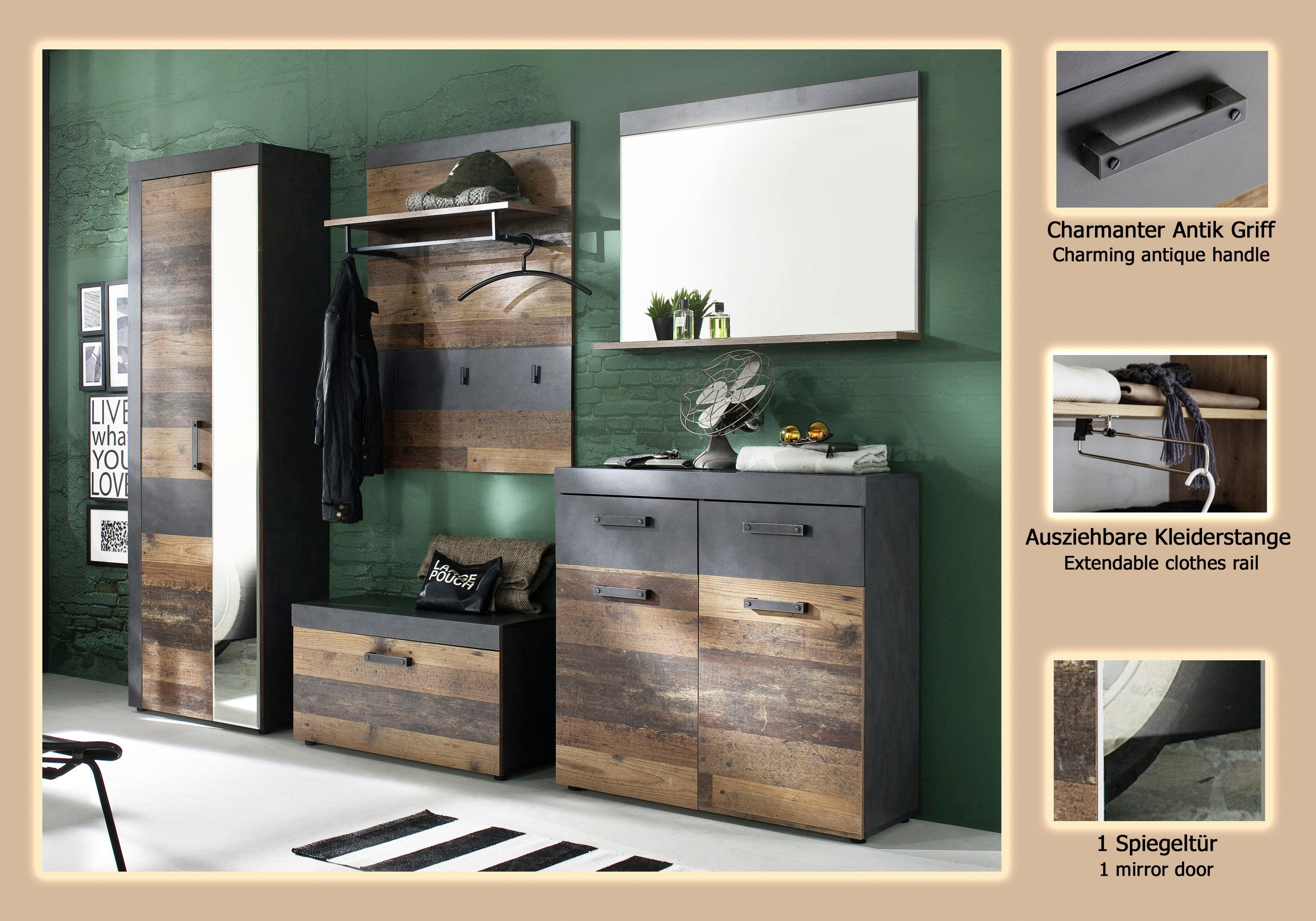 INOSIGN Halmeubelset Ilana moderne industriële stijl (set, 5-delig)