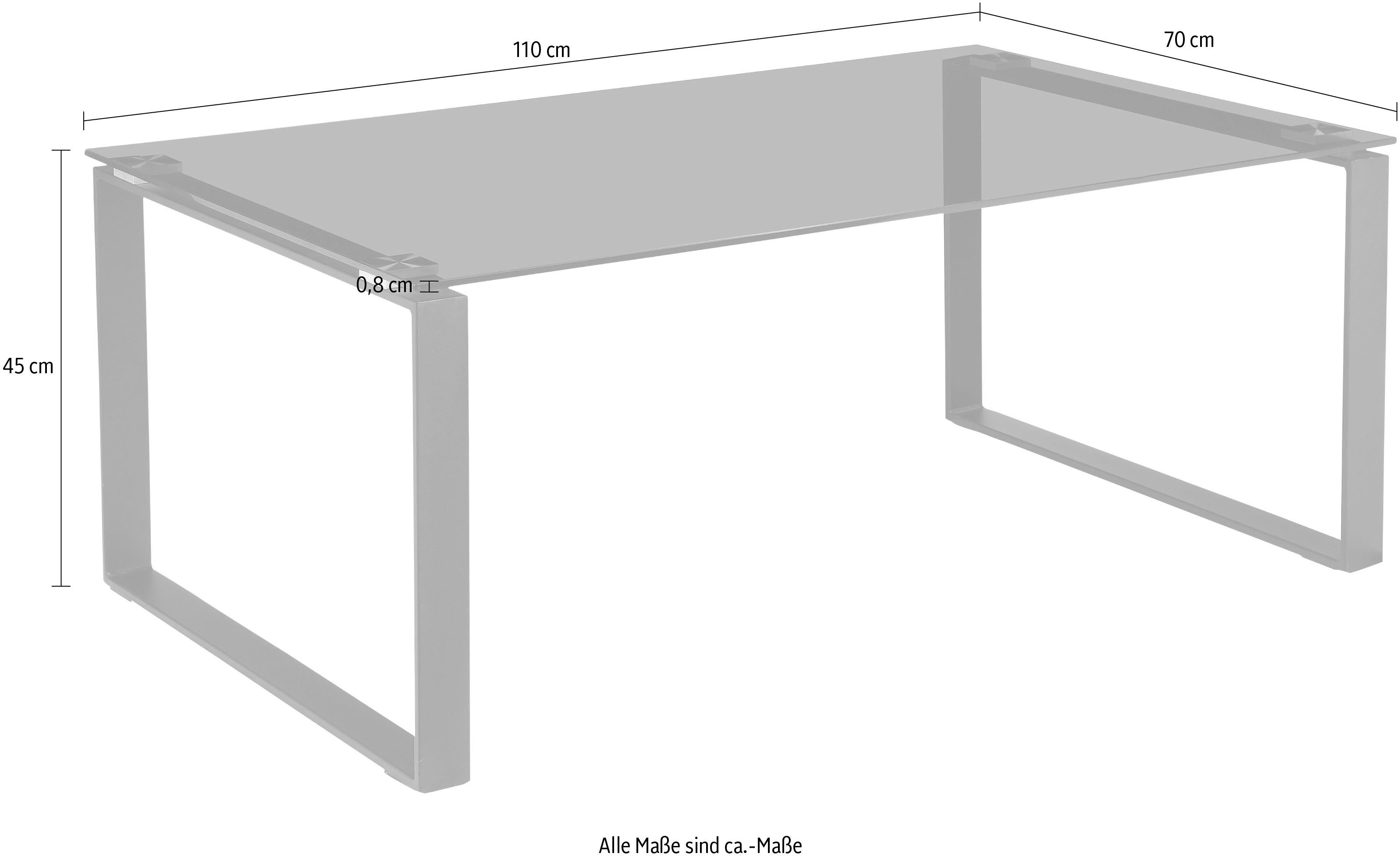 Places of Style Salontafel Simsbury Tafelblad van gehard glas 0,8 cm, onderstel van metaal, hoogte 45 cm