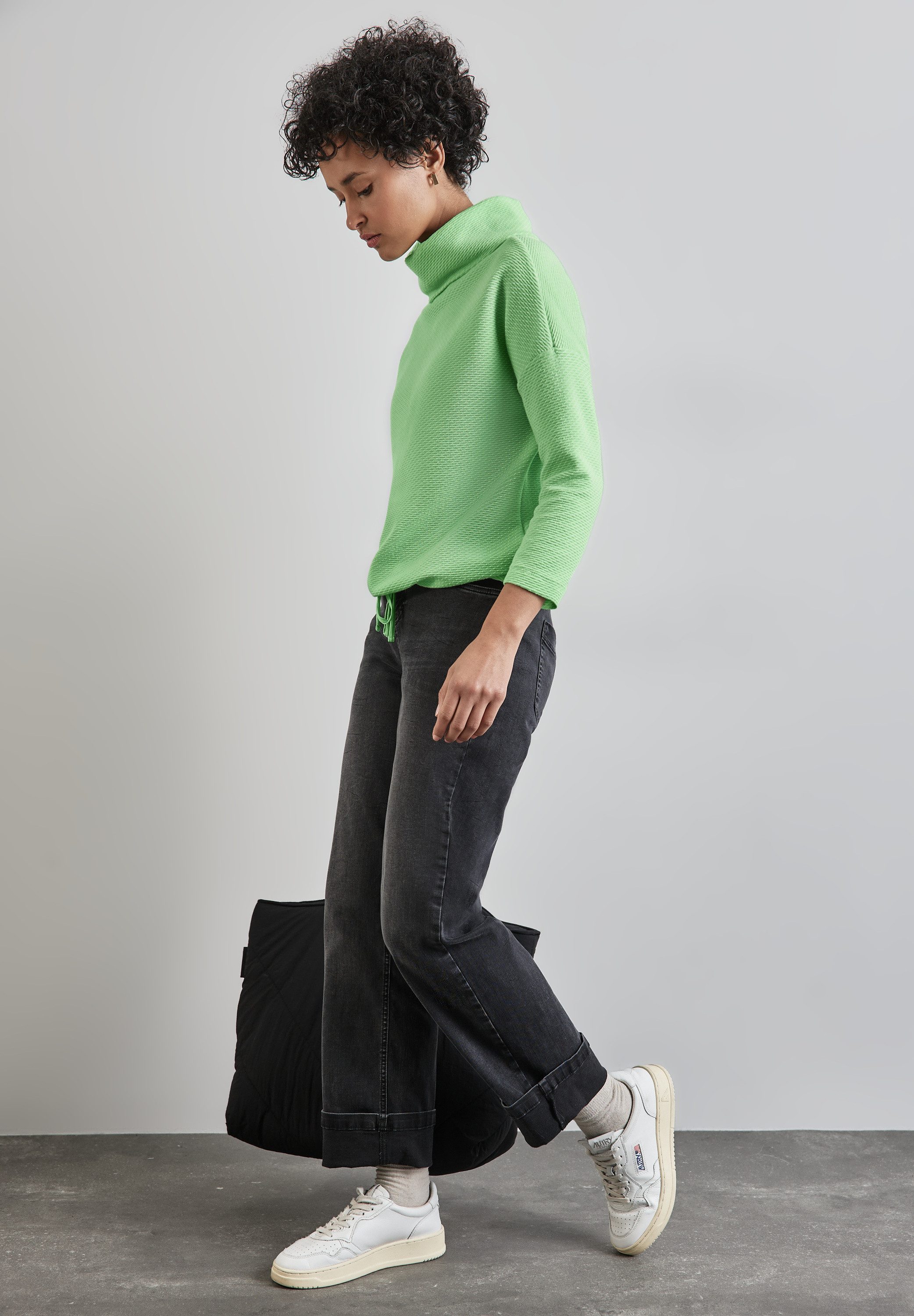 STREET ONE Shirt met 3 4 mouwen in structuur-look en met sjaalkraag