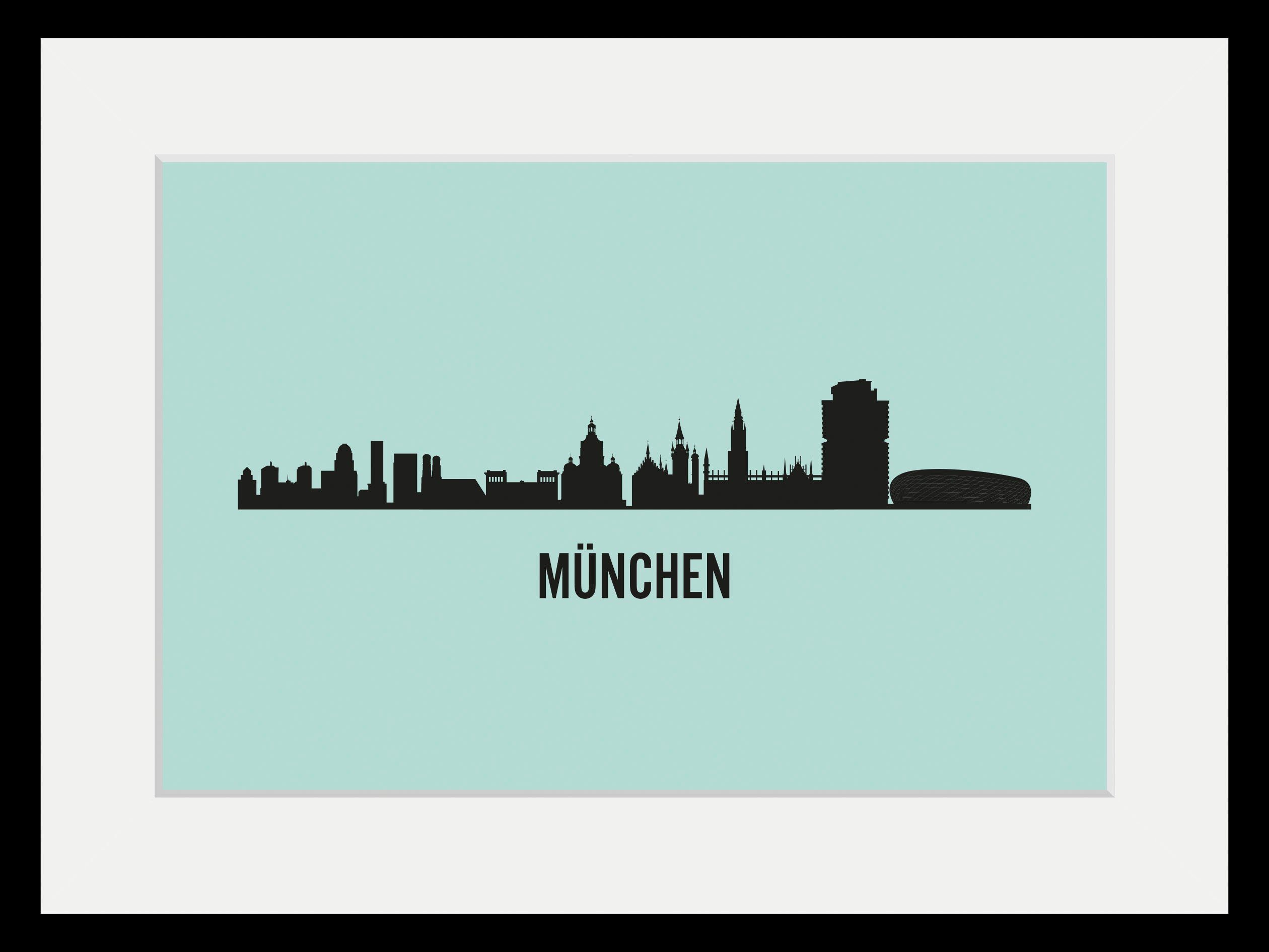 queence Wanddecoratie München Skyline HD premium posterdruk incl. houten lijst (1 stuk)