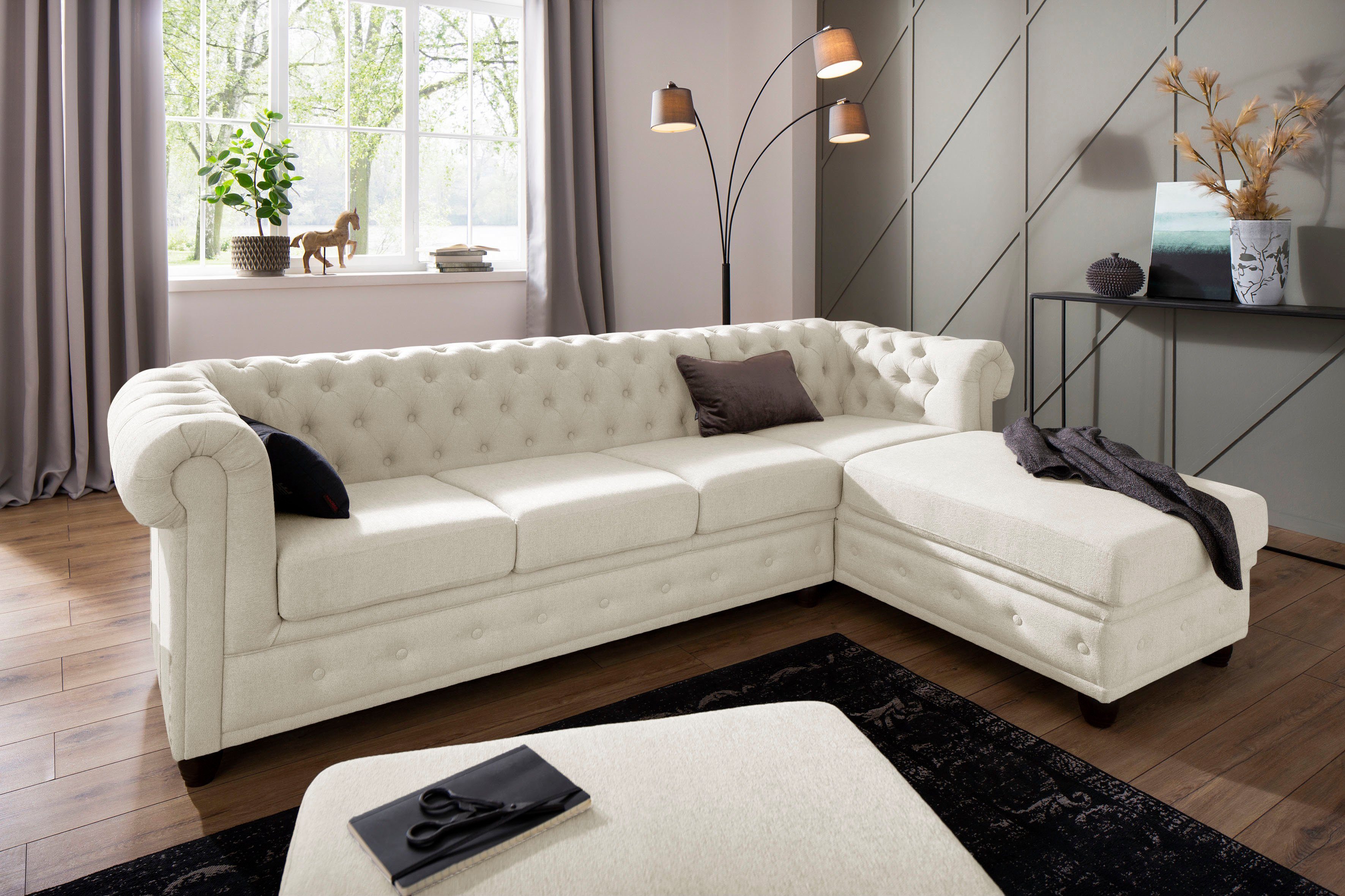 Home affaire Chesterfield-bank New Castle L-vorm hoogwaardige capitonnage in chesterfield-design, bxdxh: 255(171x72)