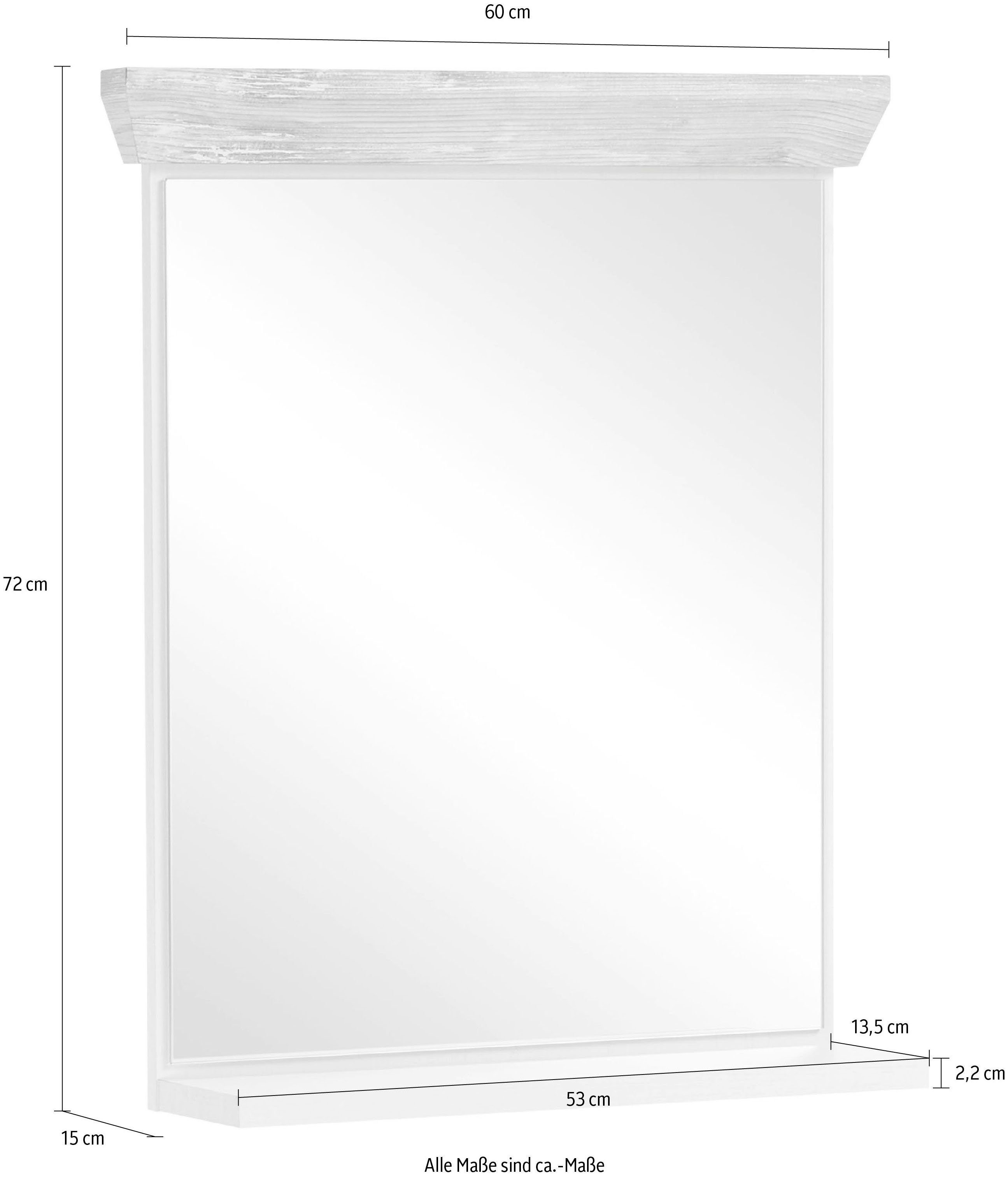 Home affaire Badspiegel Florenz, spiegel in landhuisstijl in pinie wit, met opbergruimte, breedte 60 cm