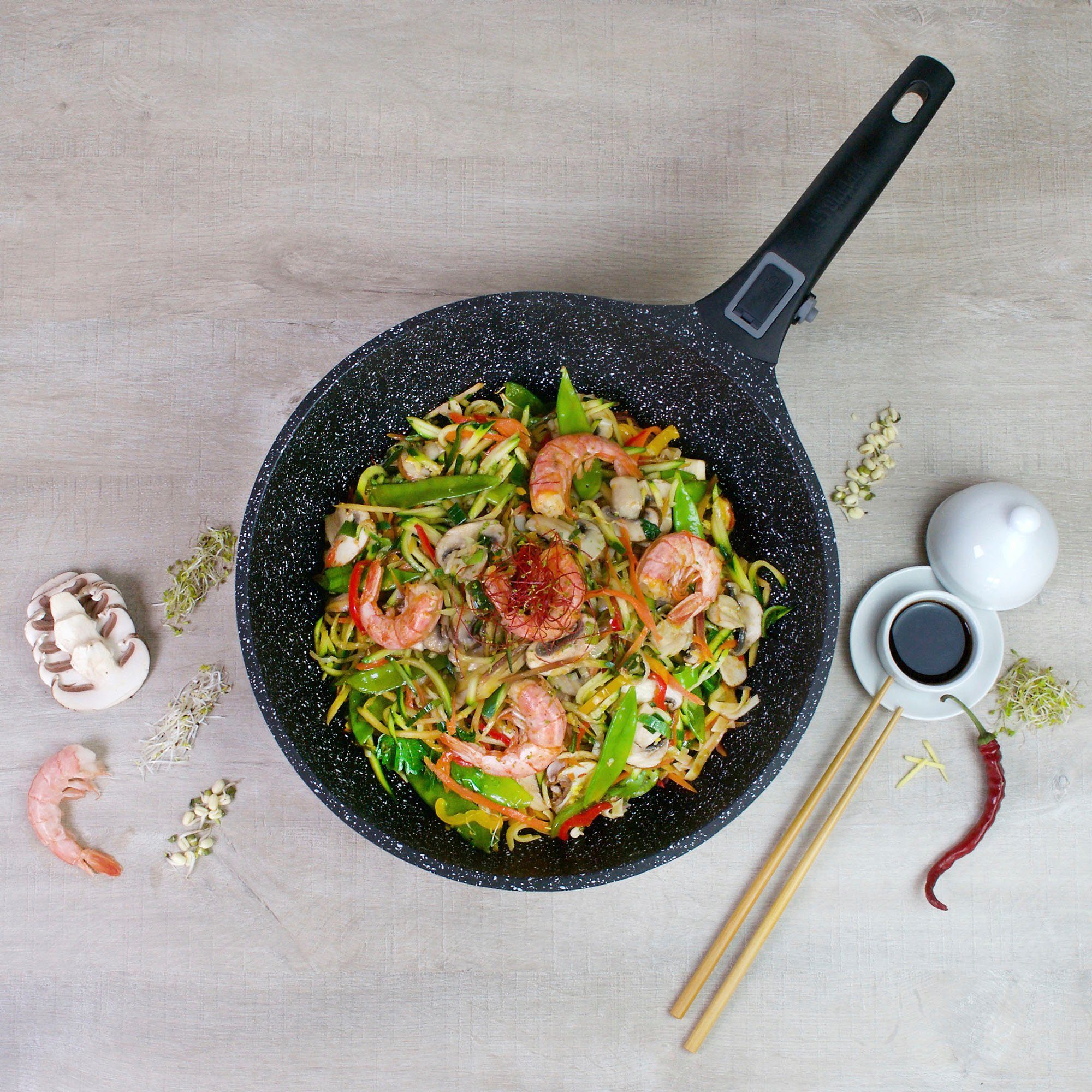 STONELINE Wok Imagination PLUS unieke steenpartikelcoating, ø 30 cm, inductie