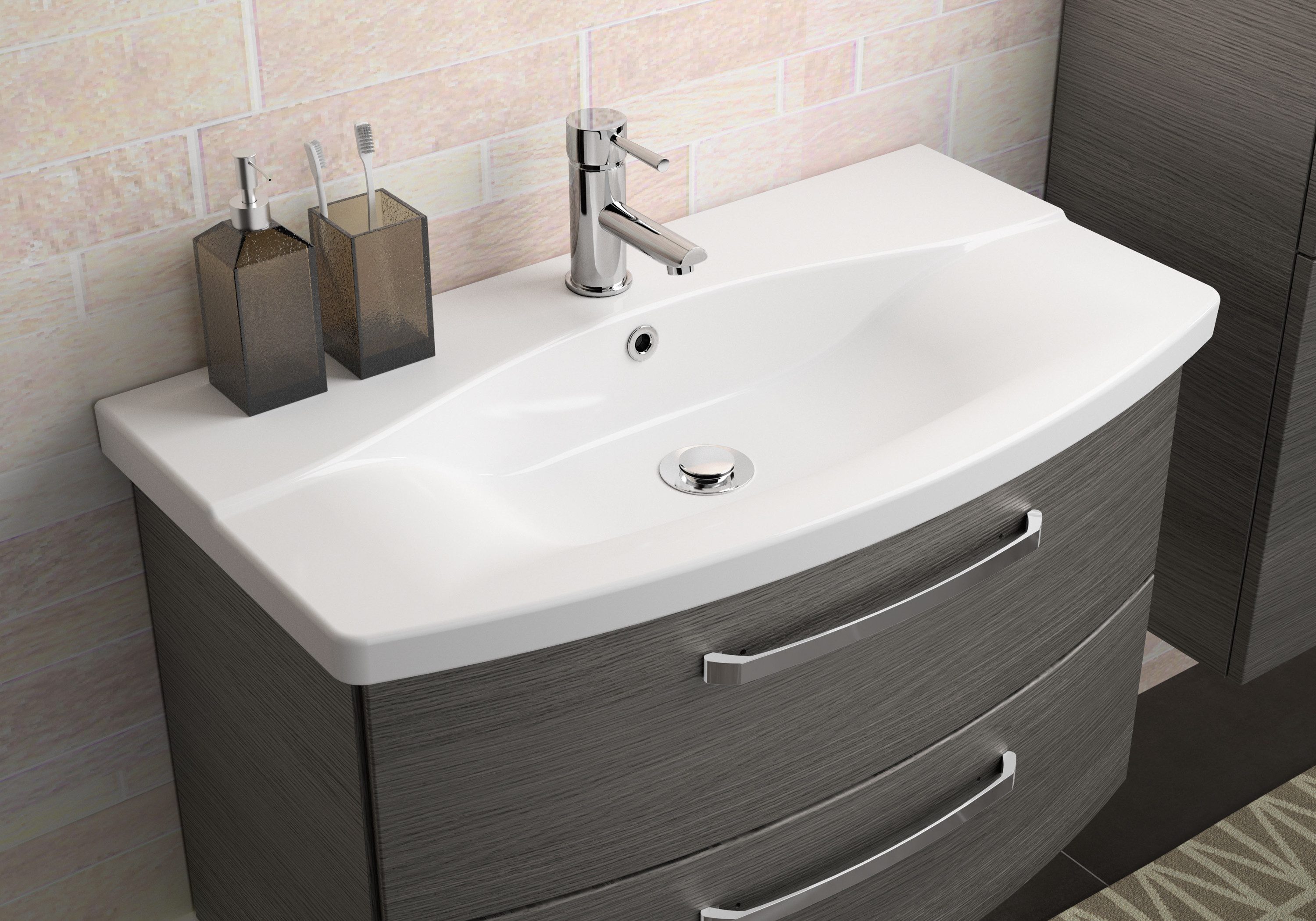 Saphir Badmeubelset Serie 4010 2-delig keramische wastafel met LED-spiegelkast Badkamer set 84 cm breed, incl. deurdemper, 3 deuren, 2 lades (set)