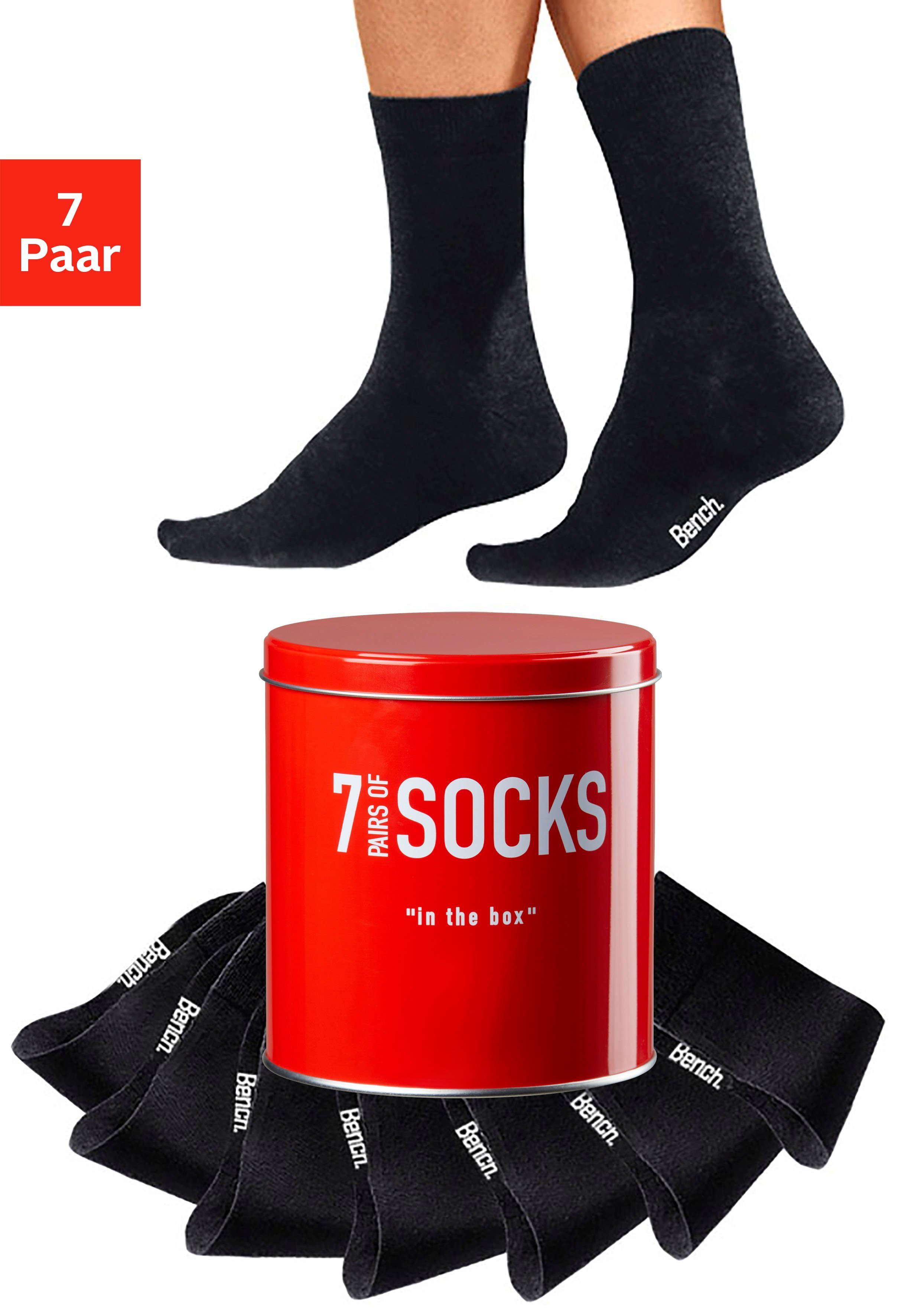 Bench. Business-sokken in een praktisch blikje (blik, 7 paar) unisex sokken maat 35-38 zwart