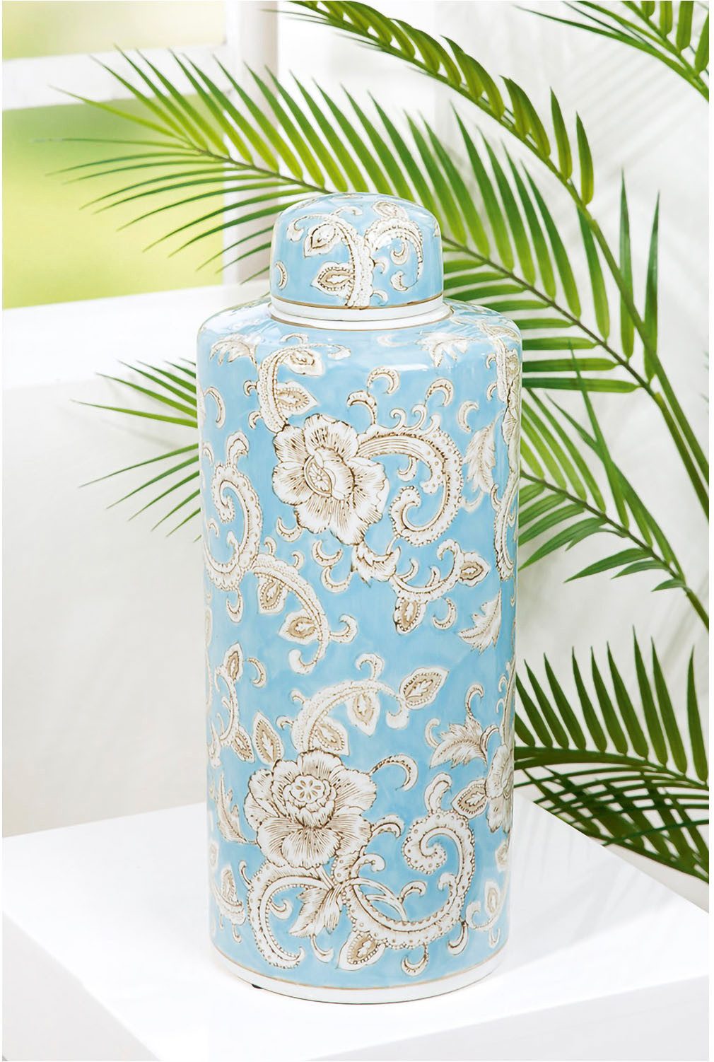 GILDE Vloervaas Dekselvaas "Fayencen" H. 44 cm (1 stuk) vazen & bloempotten blauw