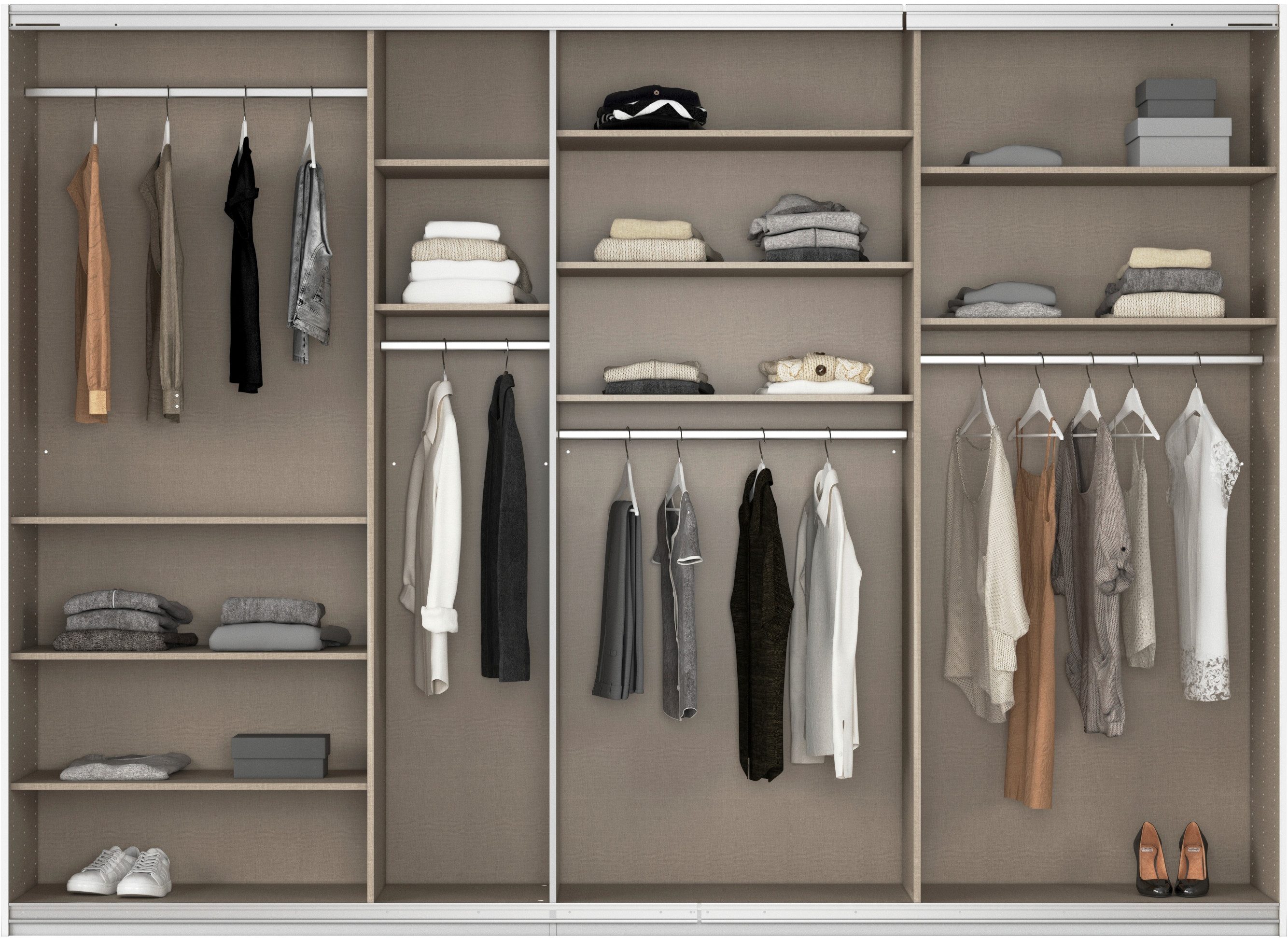 rauch Schuifdeurkast Kledingkast kast garderobe AGORDO met decor- of hoogglansfront doordachte binnenuitrusting, in 4 breedtes en 2 hoogtes made in germany