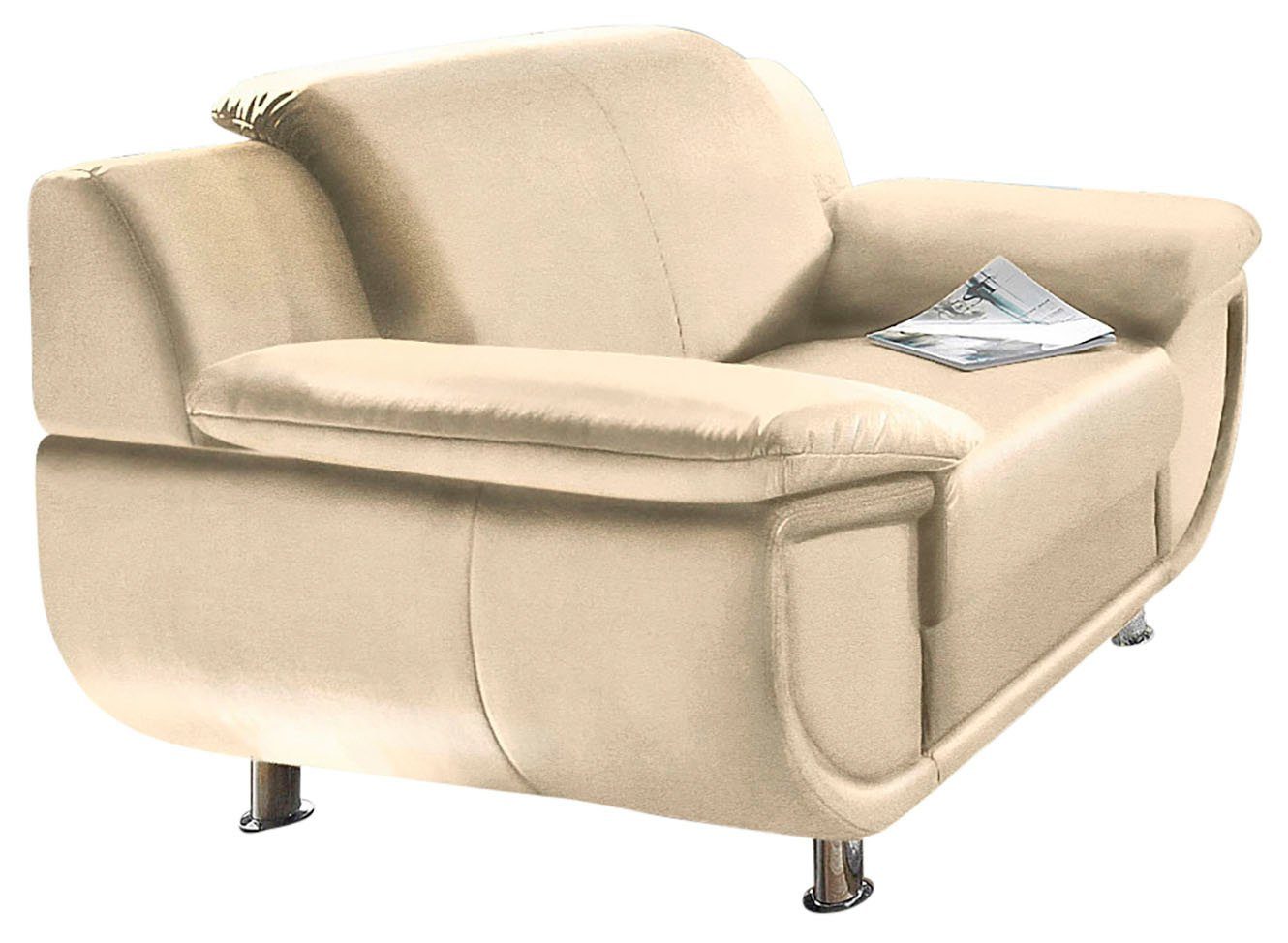 TRENDMANUFAKTUR Fauteuil Rondo, breedte 121 cm, brede armleuningen, chromen poten