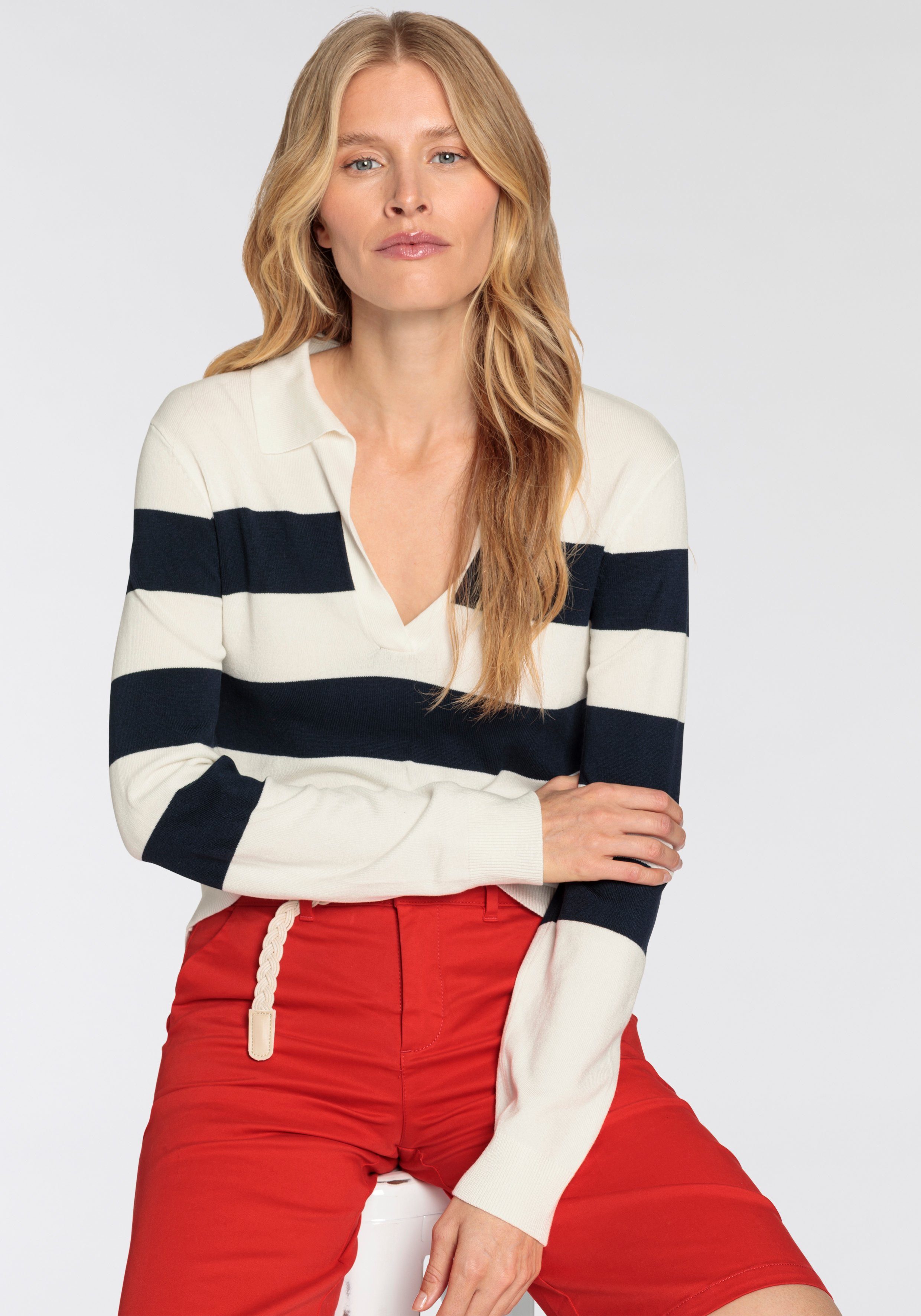 DELMAO Trui met polokraag met blokstrepen