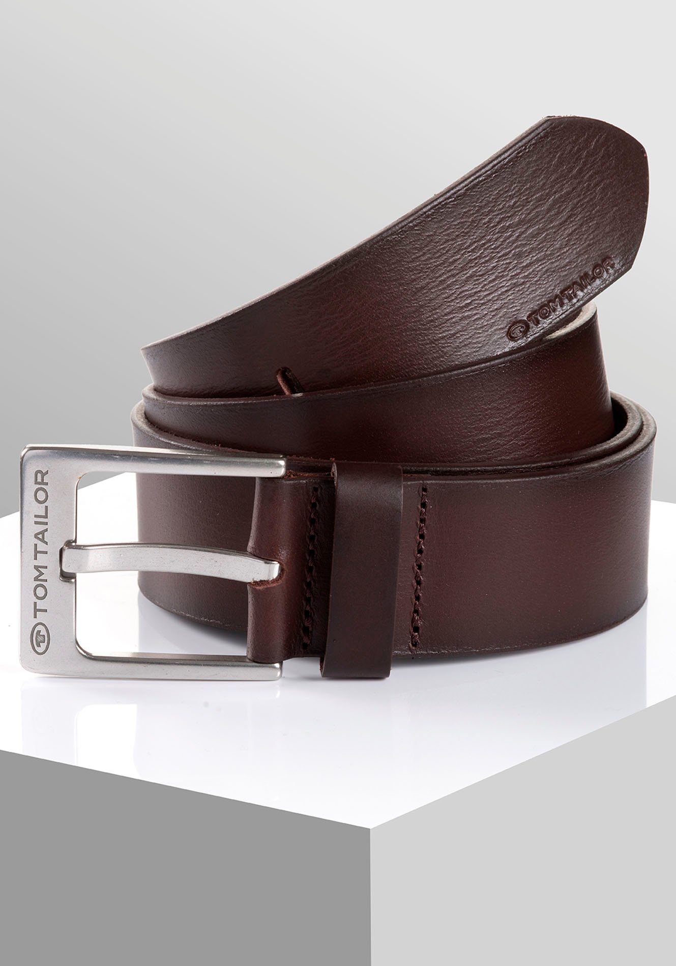 Tom Tailor Leren riem TTCALVINPLUS 4 cm brede herenriem, casual en jeanslook heren riemen maat 90 bruin