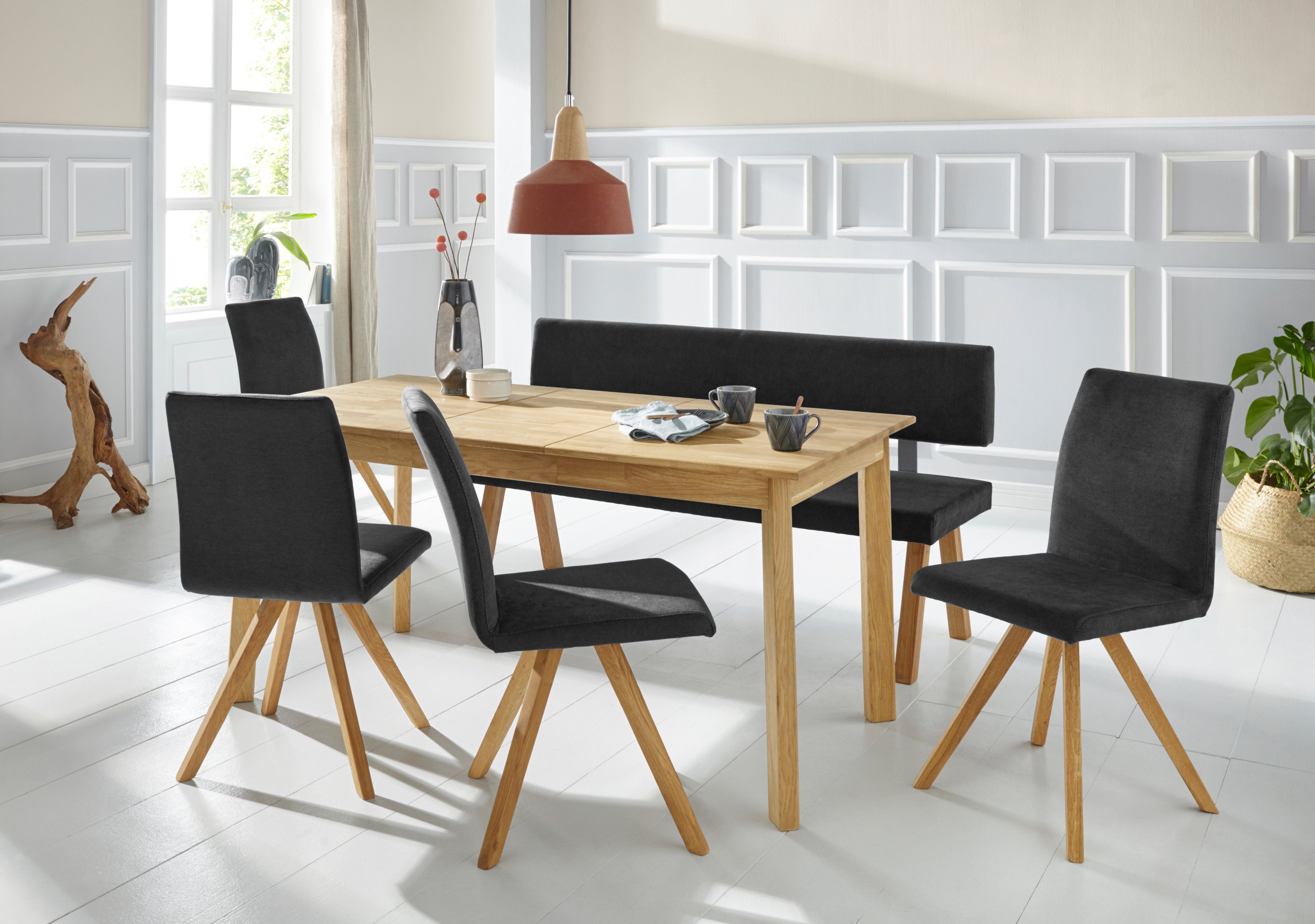 Home affaire Kuipstoel Rio Bekleding van imitatieleer of structuurstof en het frame is geolied eiken (2 stuks)