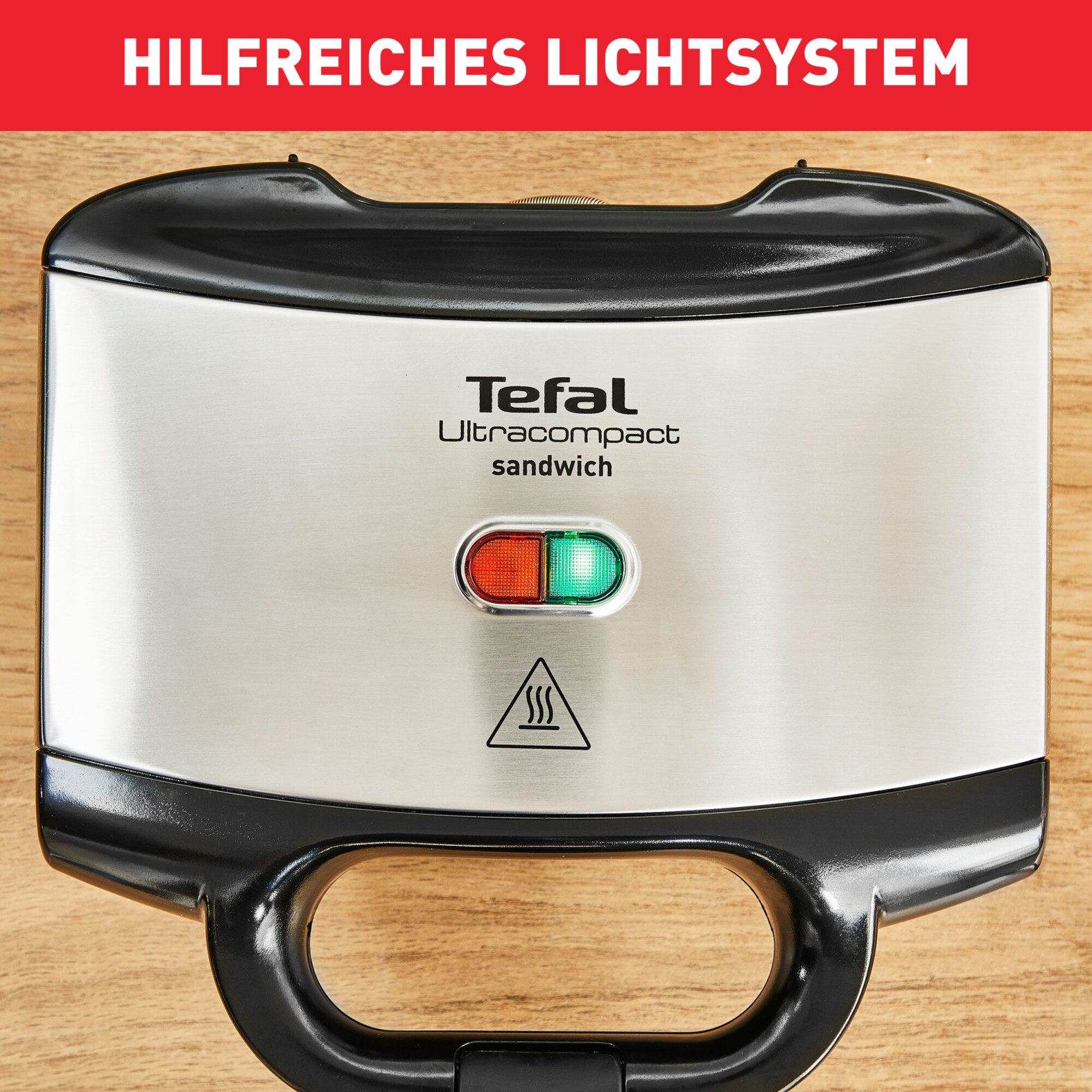 Tefal Sandwichmaker Ultracompact, eenvoudige reiniging, vergrendelknop, geïsoleerde handgreep bakplaten met antiaanbaklaag, gemakkelijk te reinigen, afm.: 26,5x12x26 cm