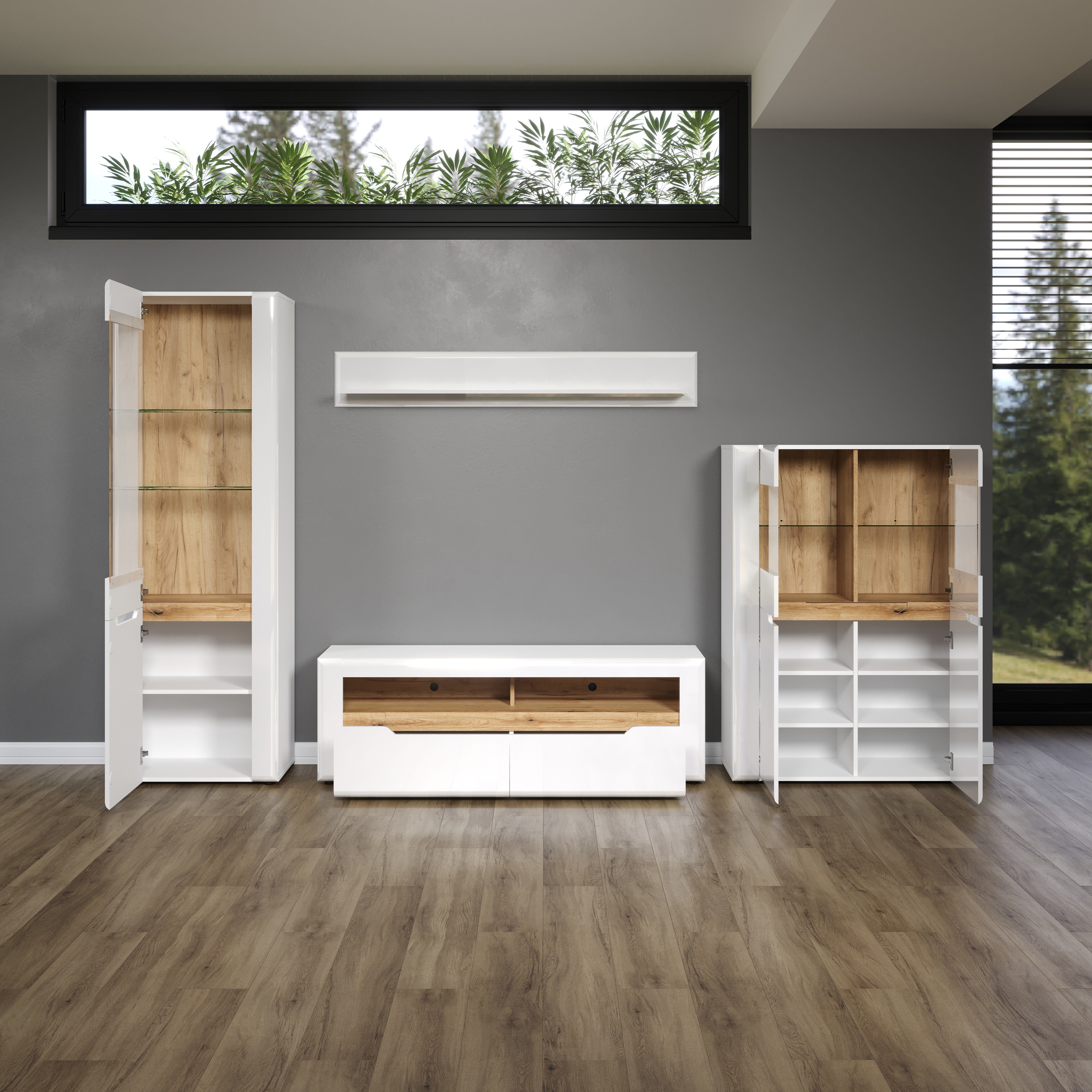 INOSIGN Wandmeubel Graz Afm. gemonteerd (B/D/H in cm): 341x40x192 - hoogglansfronten (complete set, 4-delig)