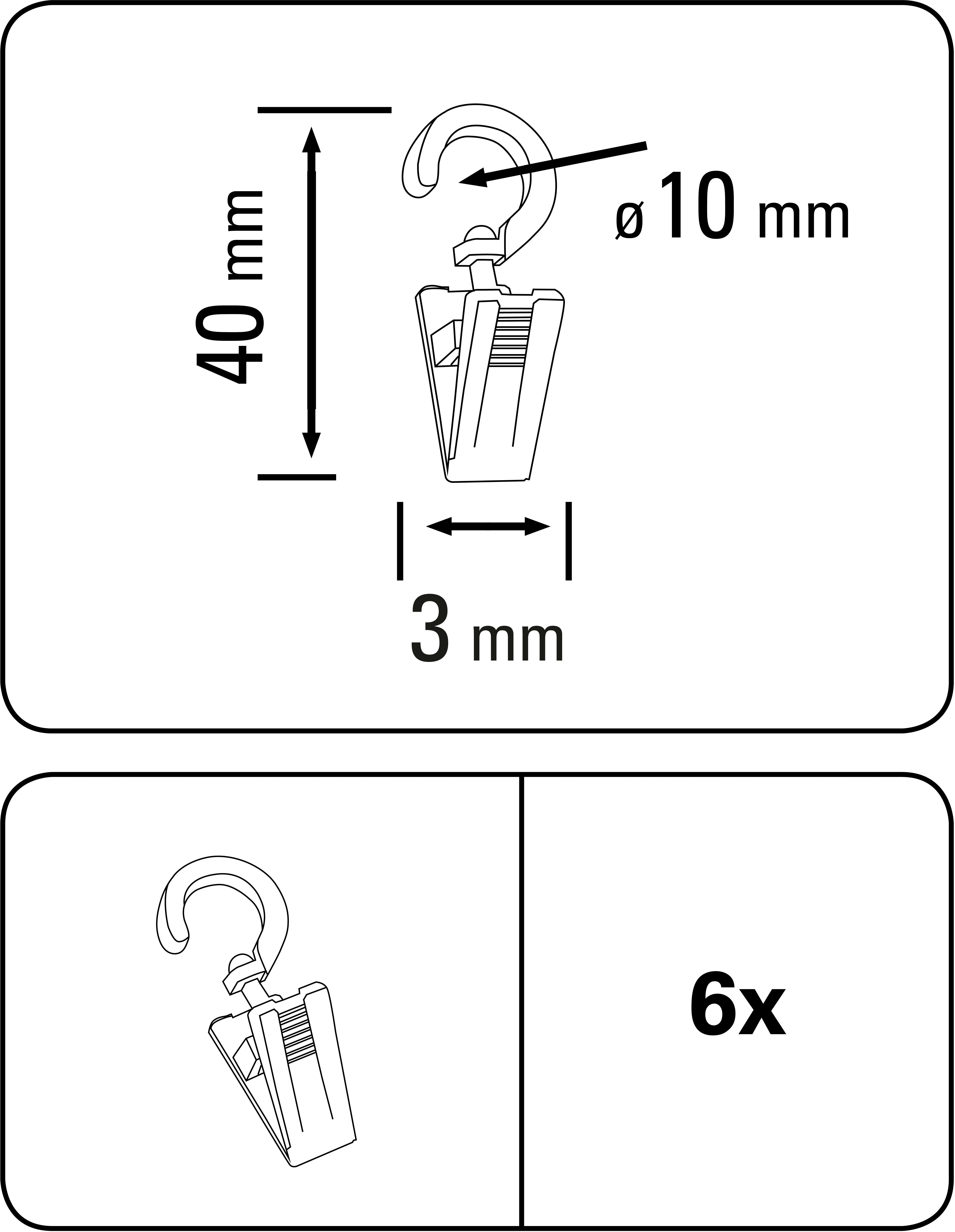 GARDINIA Gordijnhaak Haak met klem voor ø 10 mm Serie gordijnroedenset Lugano Classic ø 28 mm (6 stuks)