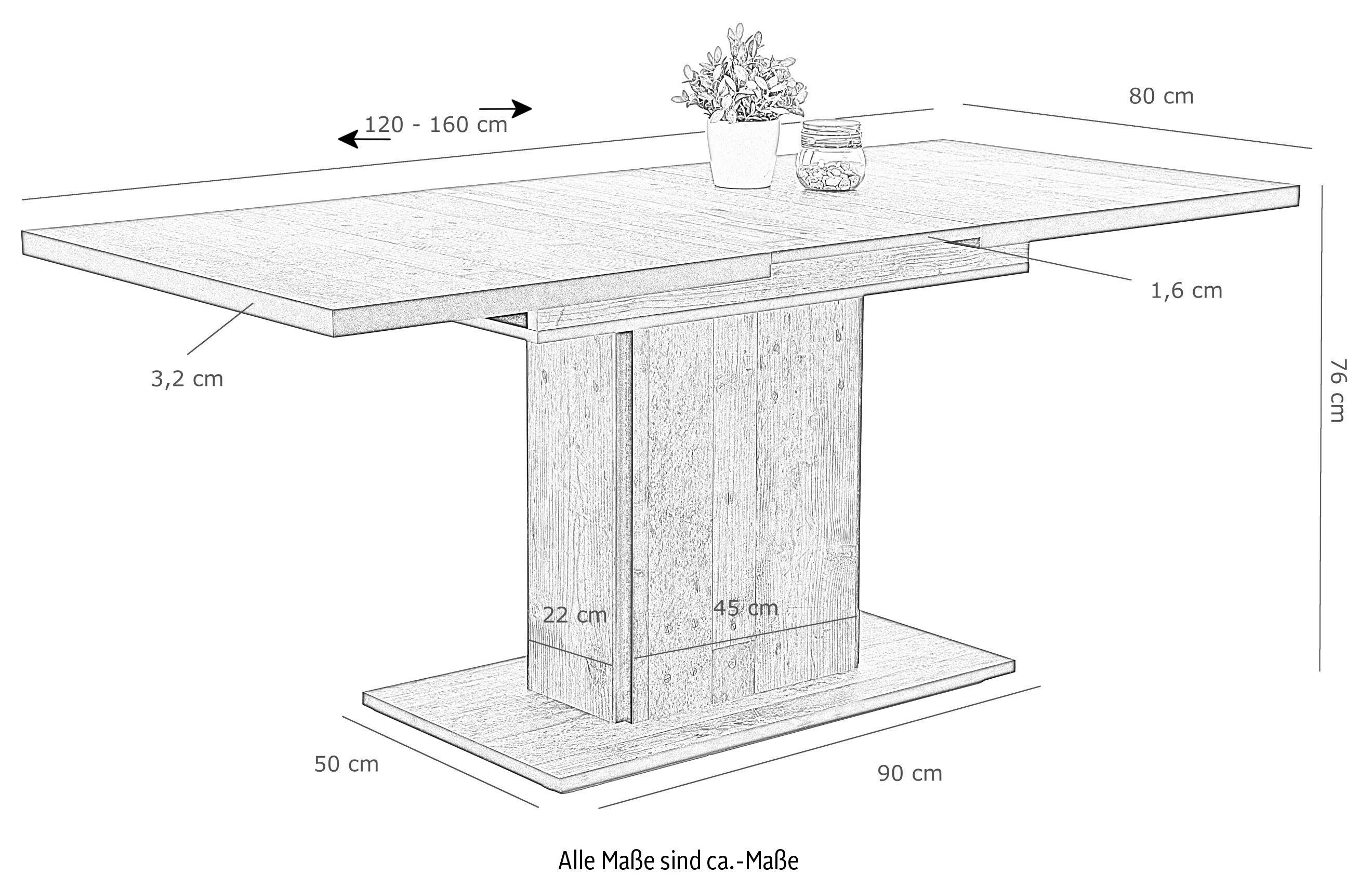 HELA Eettafel Ariana Bestseller, tafel, keukentafel, uitschuiftafel door binnenin geplaatste inlegbladen uittrekbaar 120-160 cm
