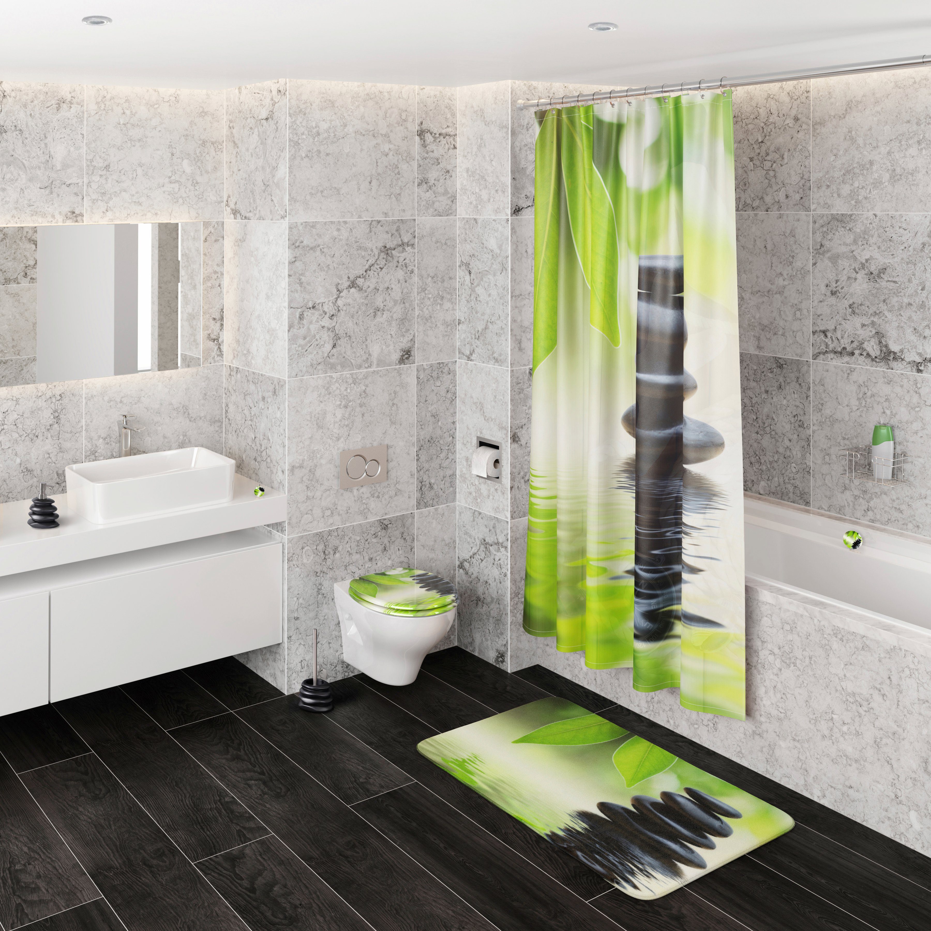 Sanilo Set badkameraccessoires Harmony bestaand uit toiletzitting, badmat en wastafelplug (complete set, 3-delig)