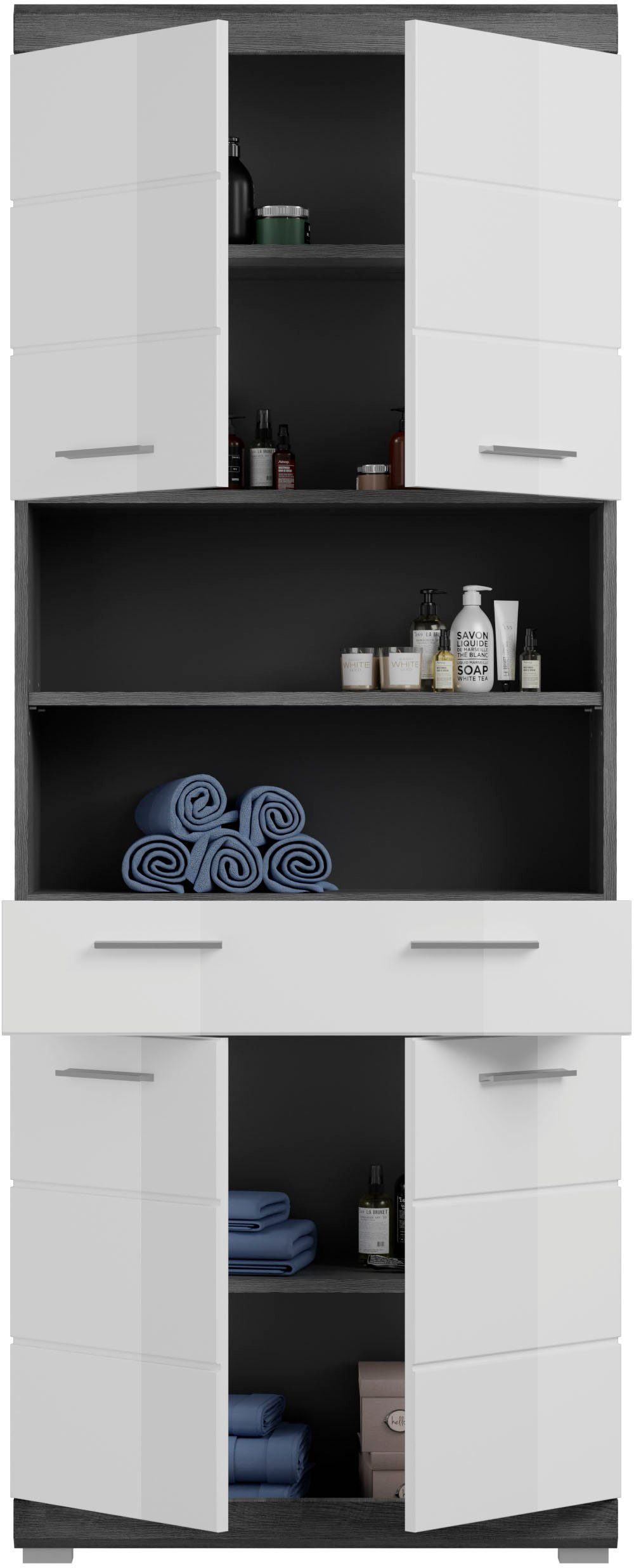 INOSIGN Badkamerserie Siena, 4-delig, bestaande uit: Smalle hoge kast, WBU, spiegelkast, brede hoge kast (set, 4-delig)