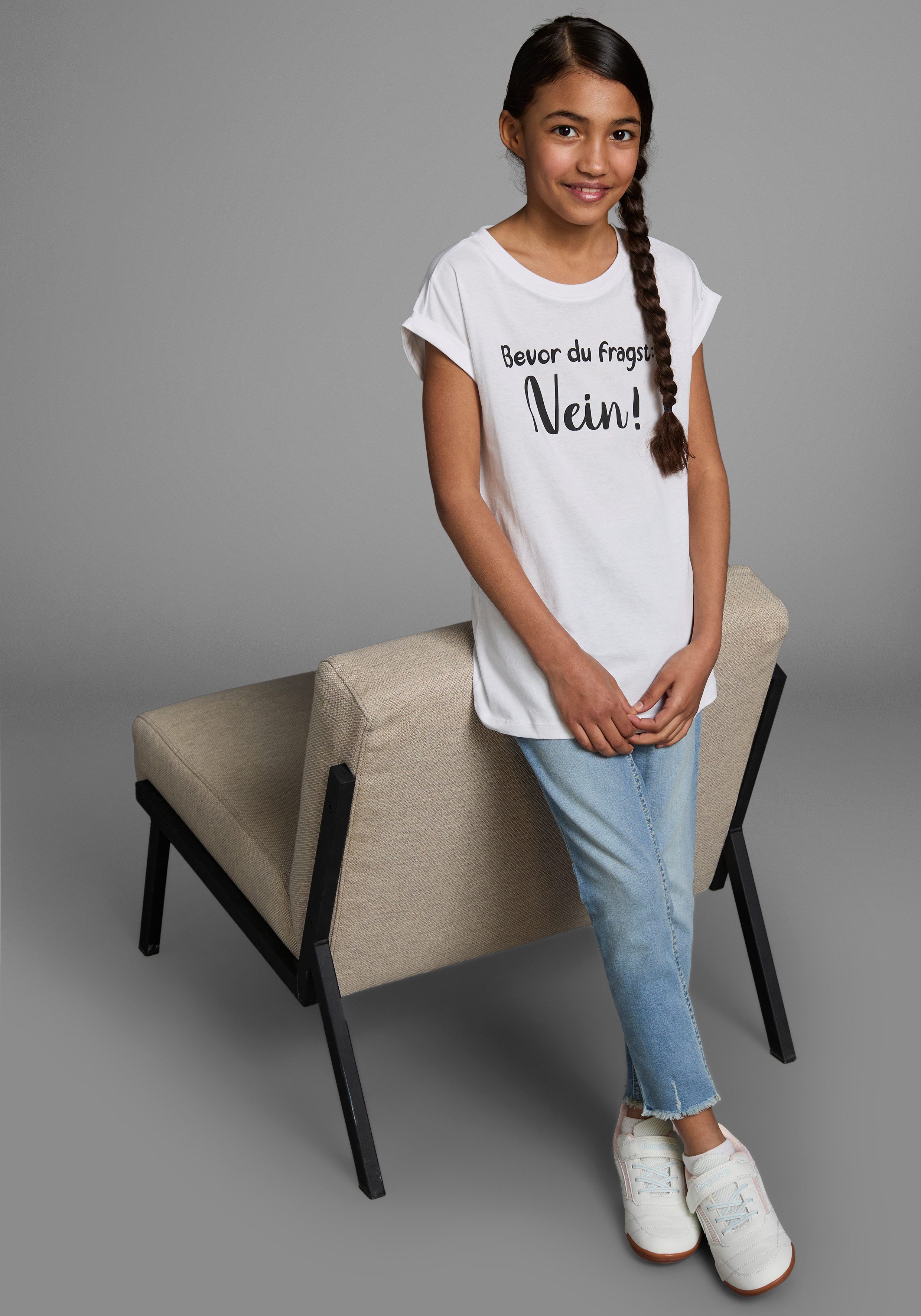 KIDSWORLD T-shirt Bevor Du fragst: NEIN! Korte mouwen, met print, ronde hals