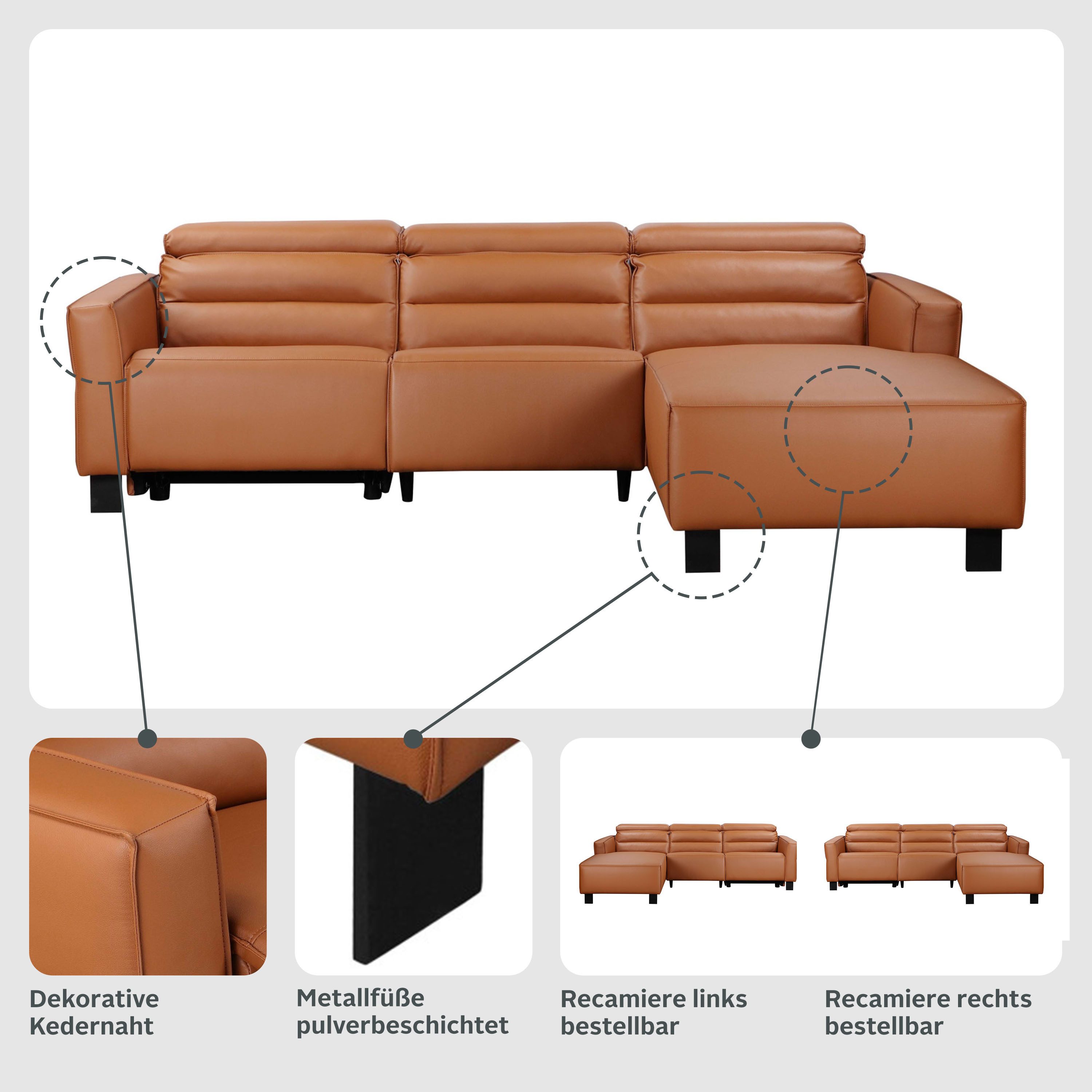 Places of Style Hoekbank Carpari, L-vorm, 263 cm, handmatige of elektrische relaxfunctie