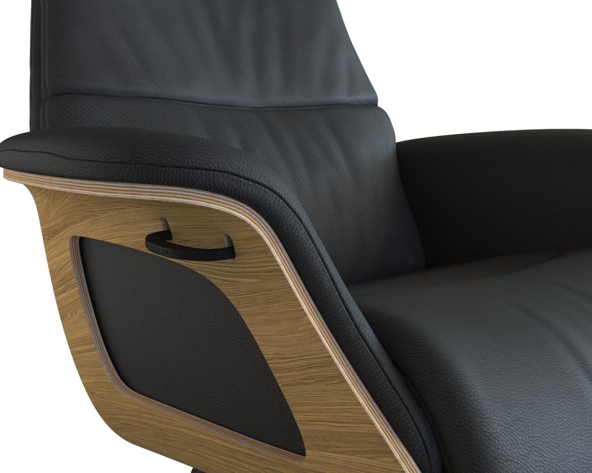 FLEXLUX Relaxfauteuil Clement relaxstoel, gestoffeerde stoel, ligstoel, TV-stoel, Rug- & hoofdsteunverstelling, draaibaar, armleuning eik, zwart voet