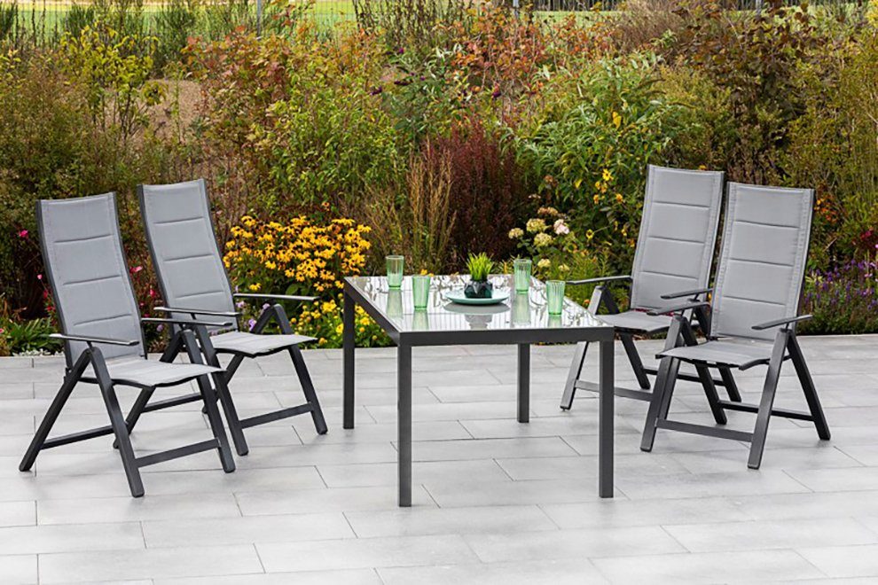 MERXX Tuin-eethoek Florence 4 klapstoelen met tuintafel (5-delig) tuinsets bruin