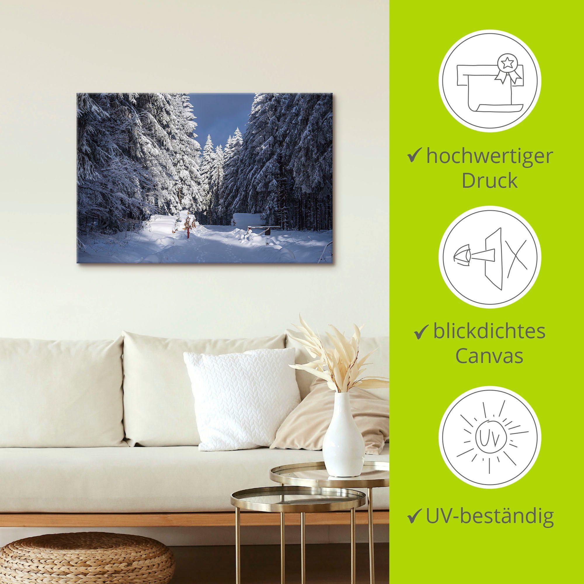 Artland Artprint op linnen Winter in het Thüringer Woud II