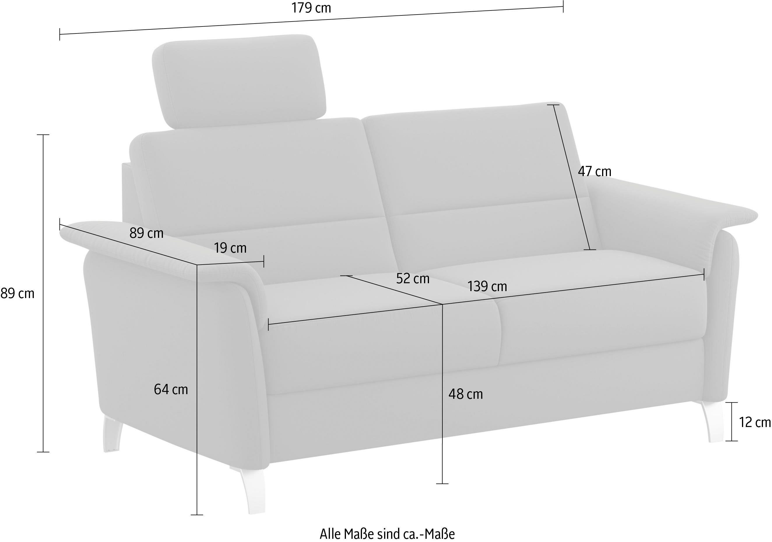 sit&more 2,5-zitsbank Palmera Binnenveringsinterieur, stekkersysteem voor 2 hoofdsteunen (optioneel)