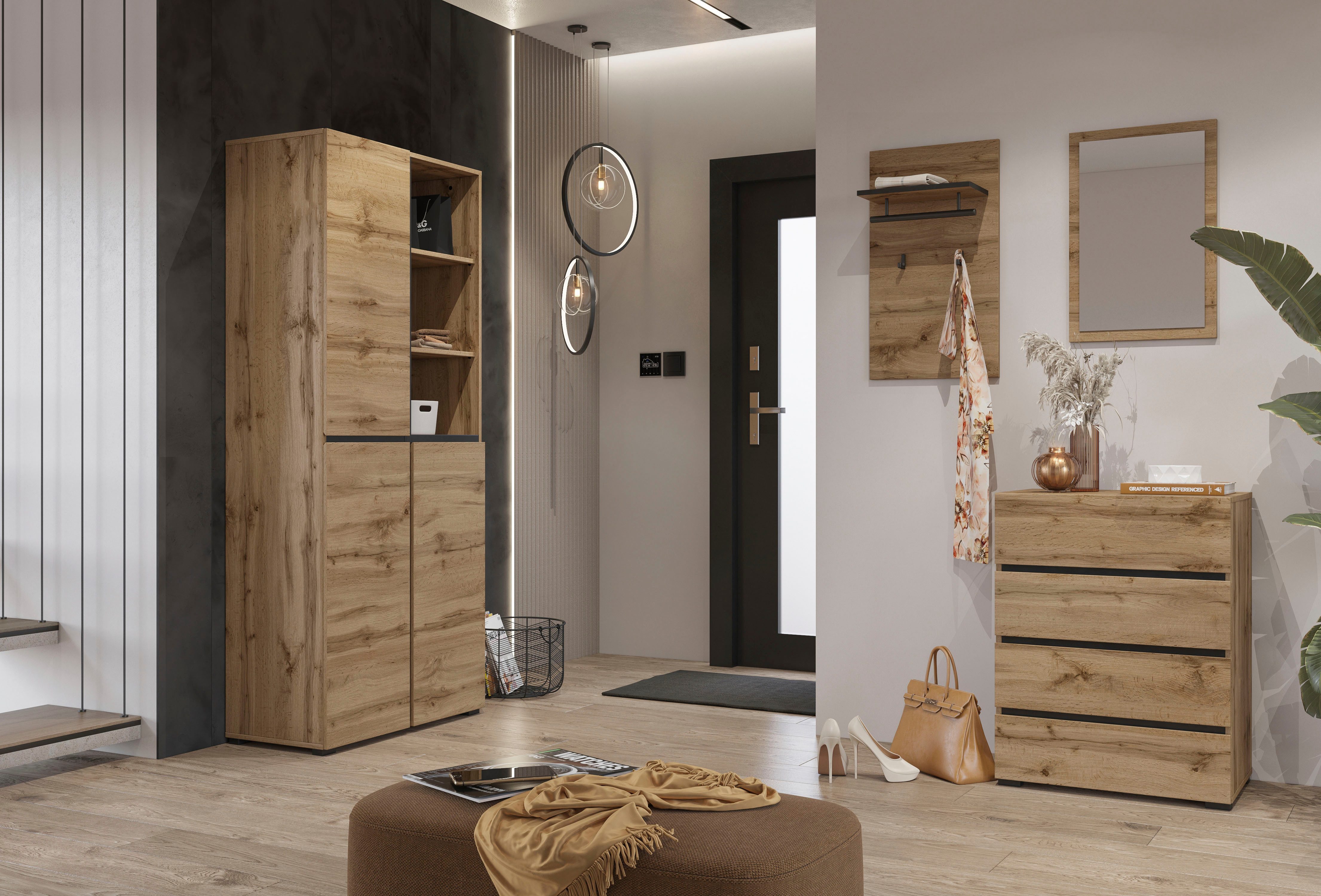 INOSIGN Kapstokpaneel Cross,Breedte 40 cm moderne wandplank met haken en kledingstang