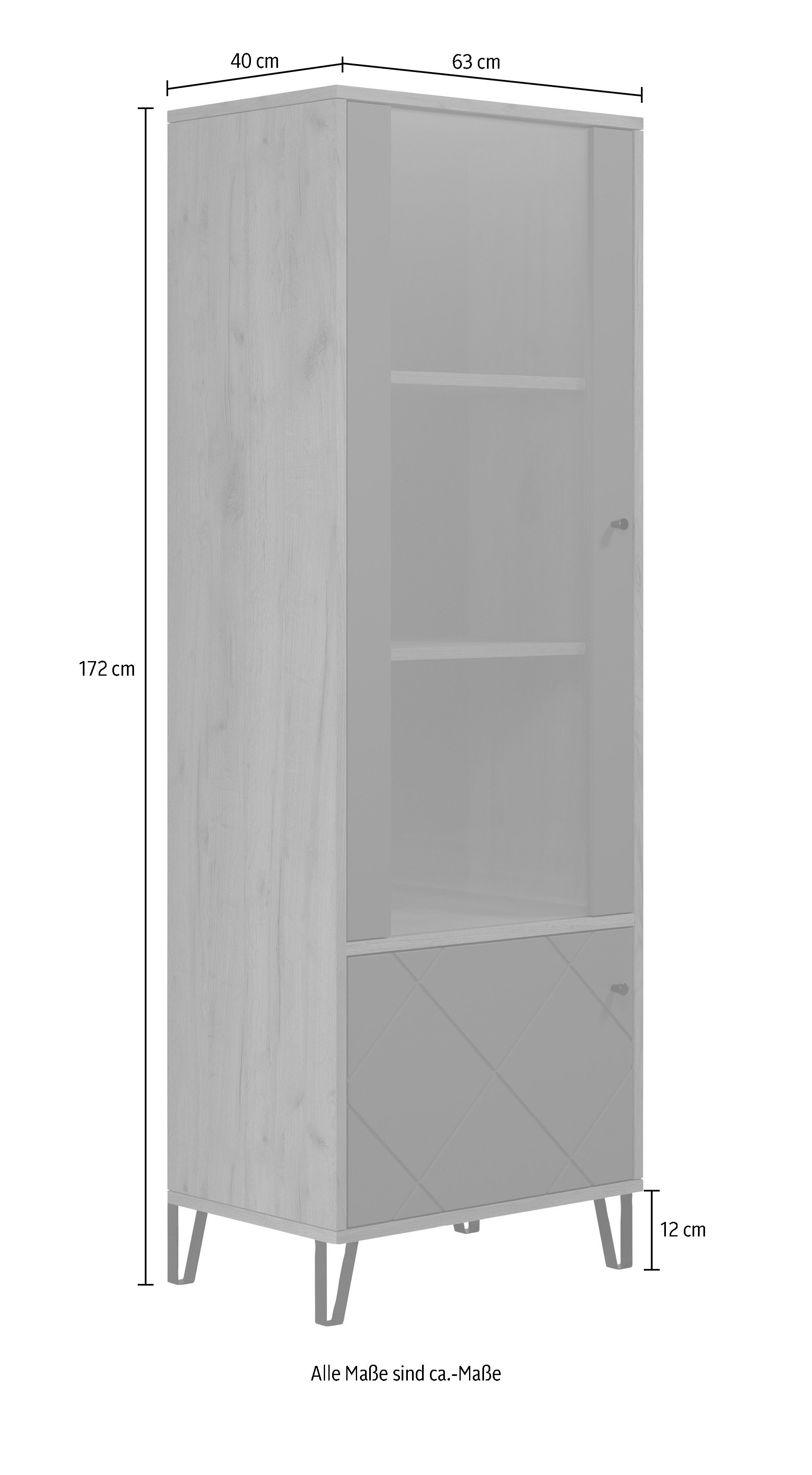 Places of Style Vitrinekast MOLVENO Woonkamer vitrine met voelbare grafiet vierkantlook - 63/40/172 cm (1 stuk)