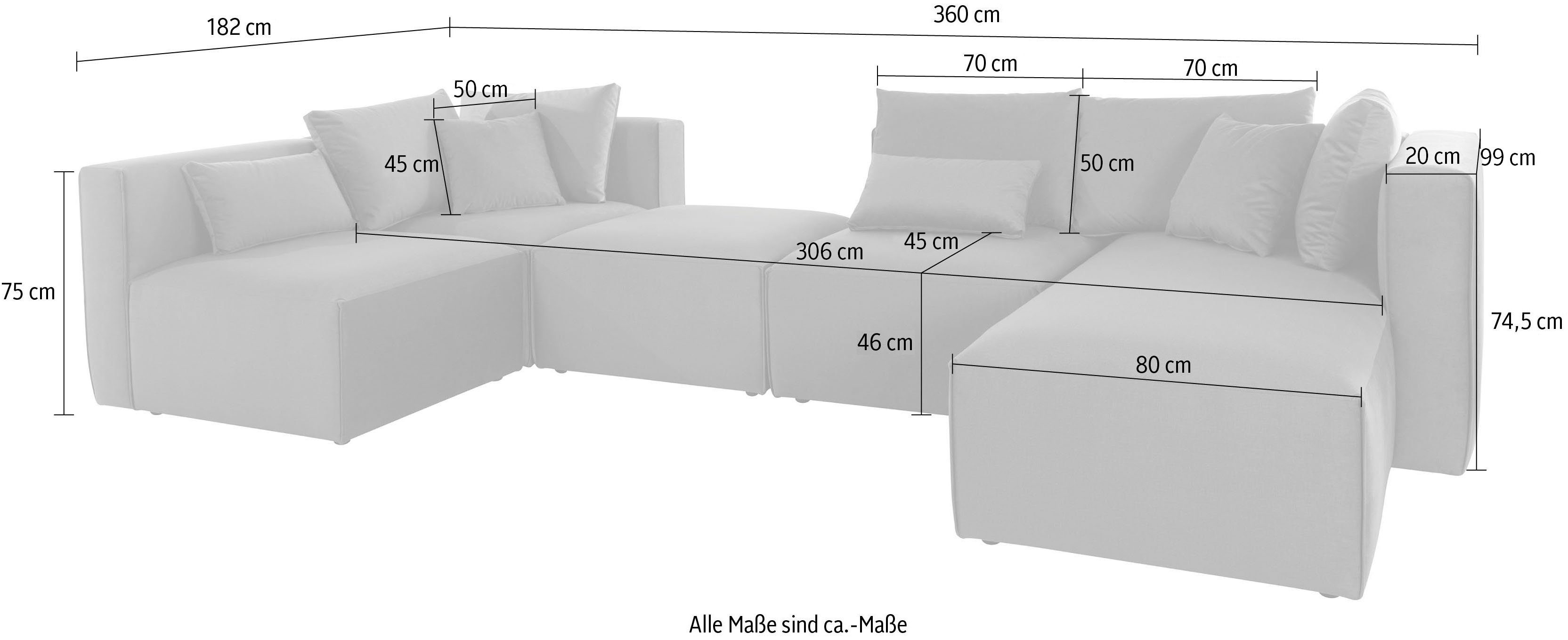 Guido Maria Kretschmer Home&Living Zithoek Comfine U-vorm samengesteld van modules, in 3 stoffen en vele kleuren