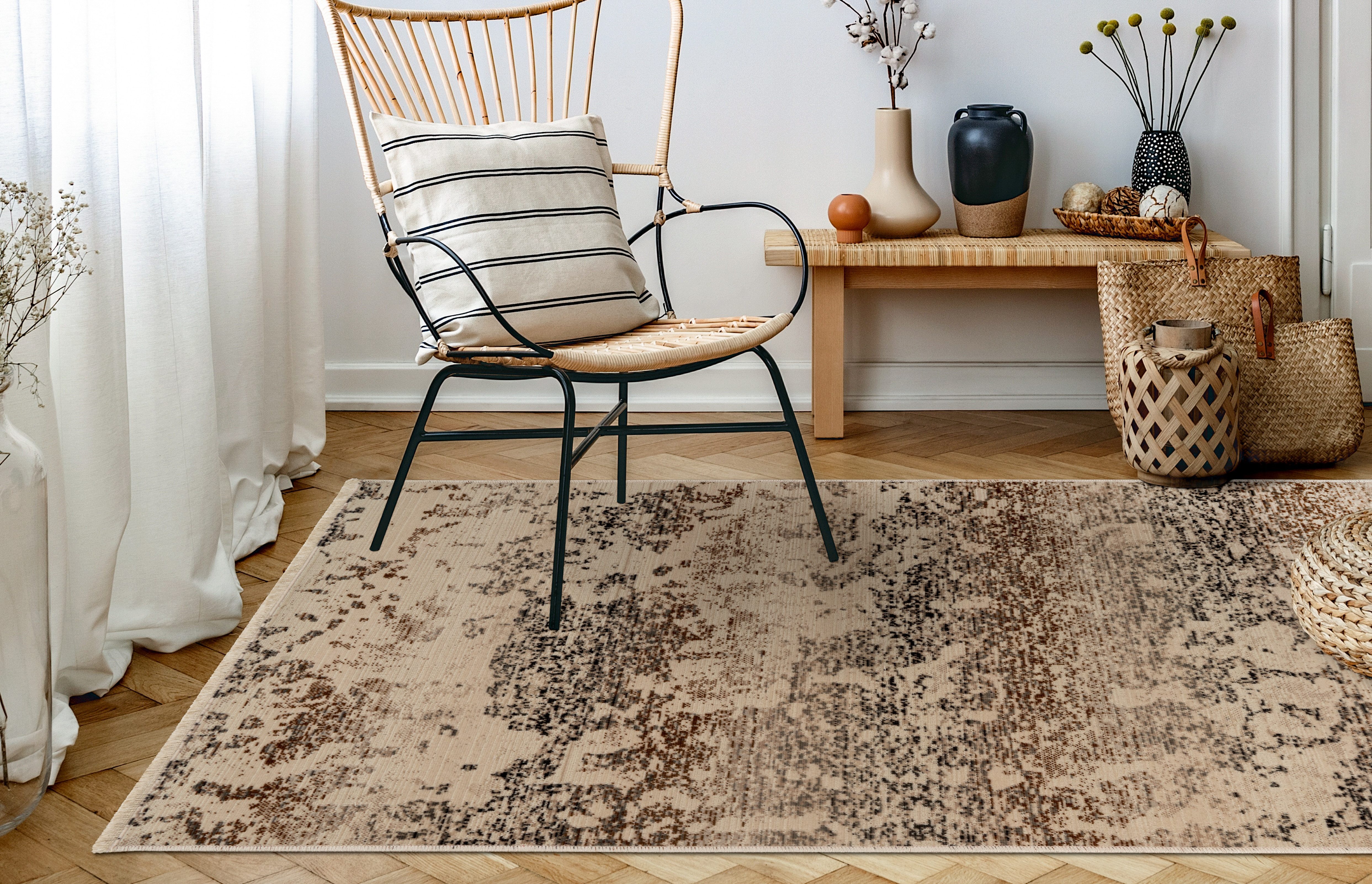 Kayoom Vloerkleed Charin 225 Used-look, onderhoudsvriendelijk, slijtvast moderne vloerkleden maat 120 cm x 170 cm x 3,5 mm beige