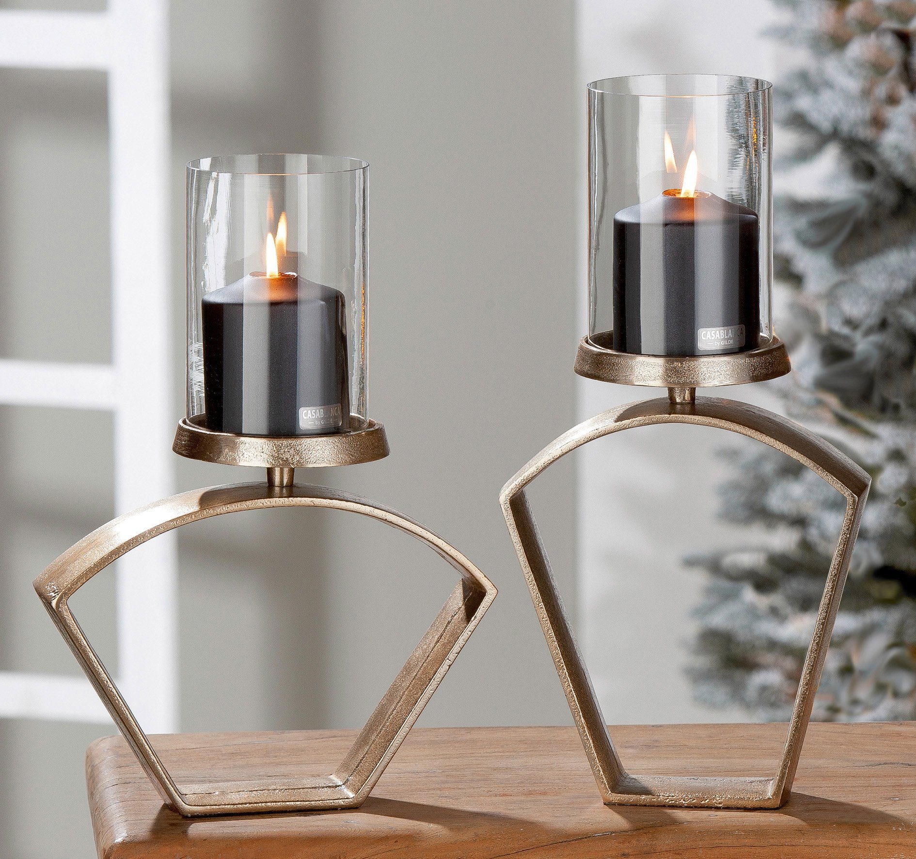 Casablanca by Gilde Windlicht Nostro, kerstdecoratie uit aluminium met glazen inzet (1 stuk)