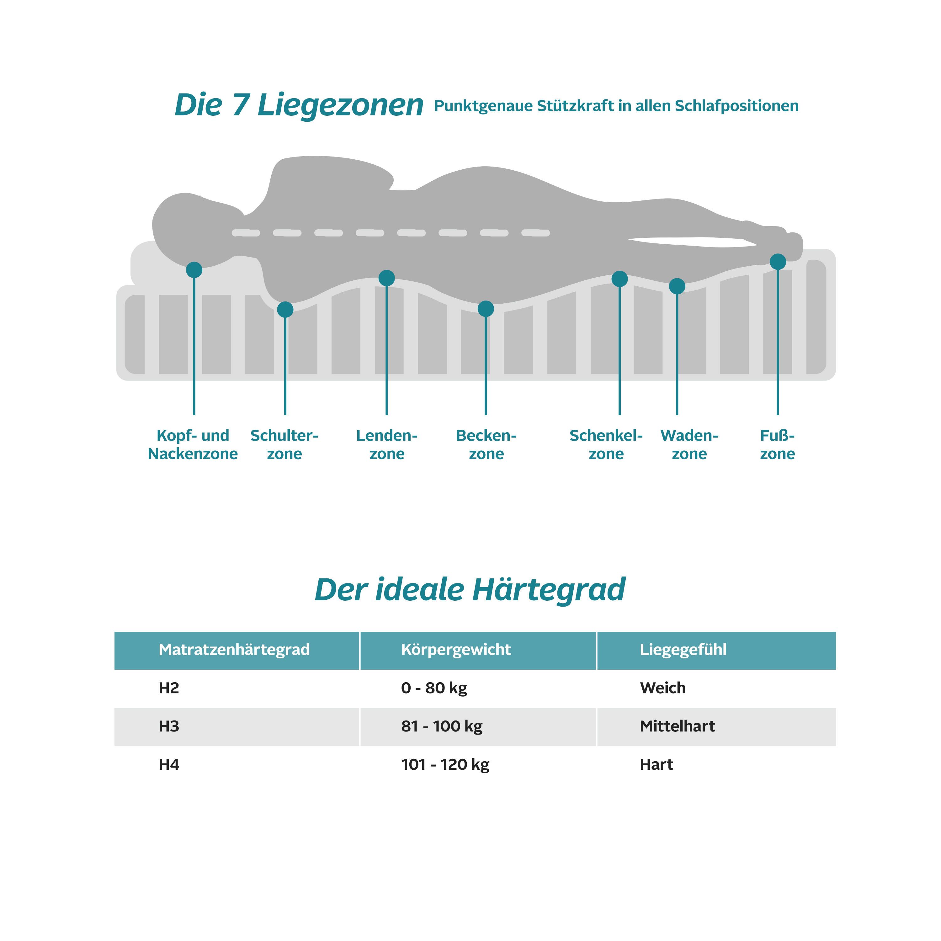 f.a.n. Frankenstolz Pocketveringsmatras Loona, 7 zones matras 90x200 cm, 140x200 cm & andere maten Matras H2-H4, ergonomisch, ademend, 420 veren bij 100x200 cm hoogte 24 cm