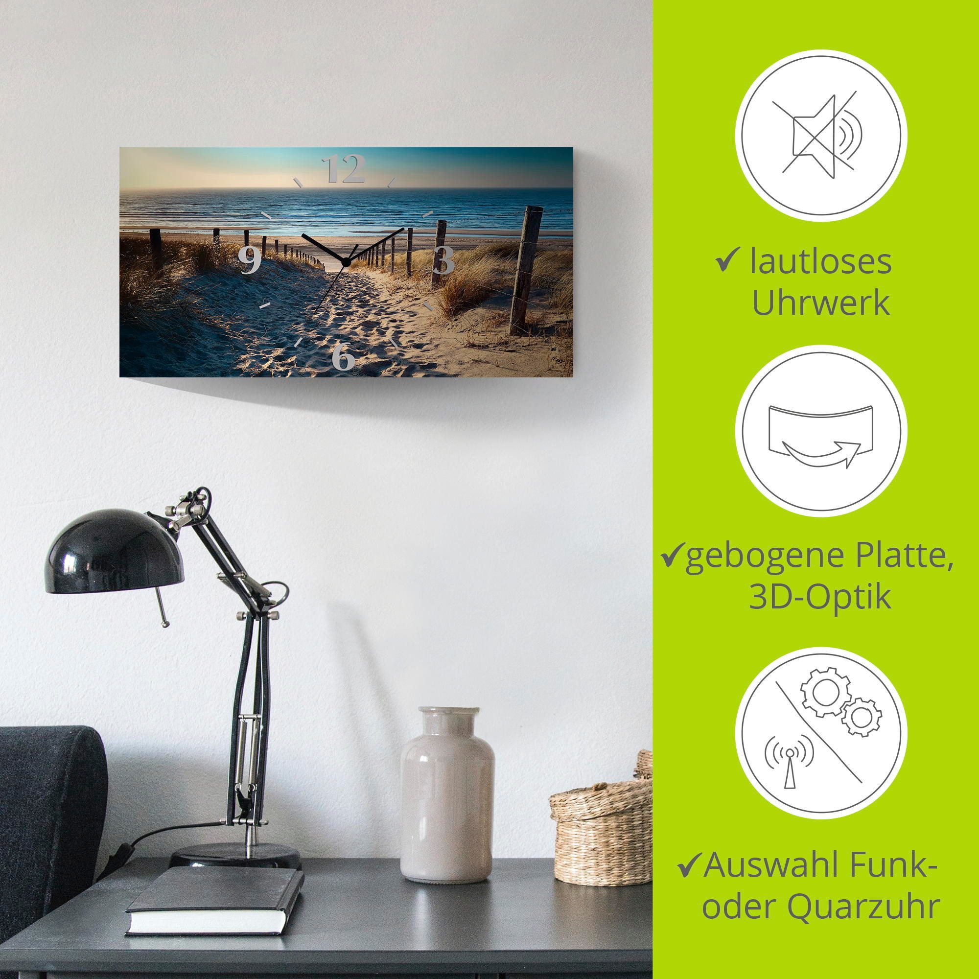 Artland Wandklok Weg naar het Noordzeestrand zonsondergang 3d-look geschulpt, met kwarts- of radiografisch uurwerk, verschillende maten